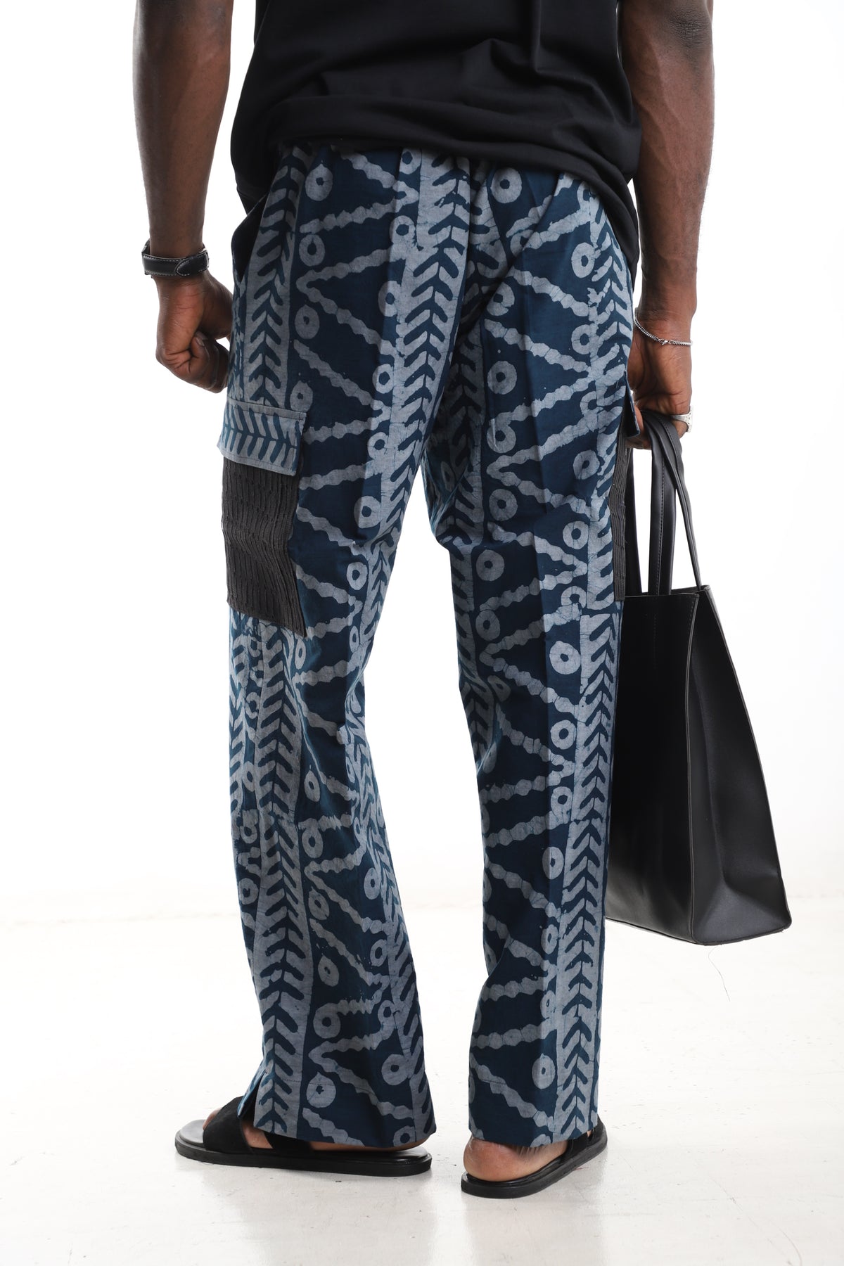 King Kaftan Indigo Batik Cotton Wide-Leg Adire Cargo Pants – Back View – African men's fashion Nigeria