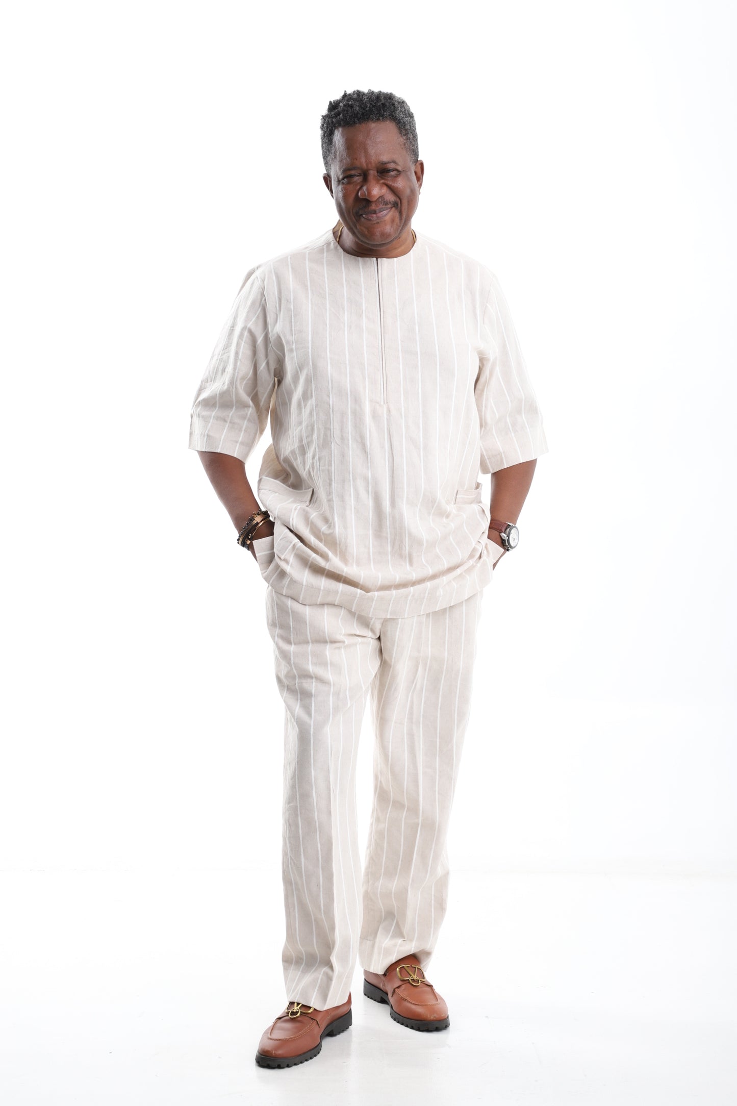 Ivory Pinstripe Linen Set