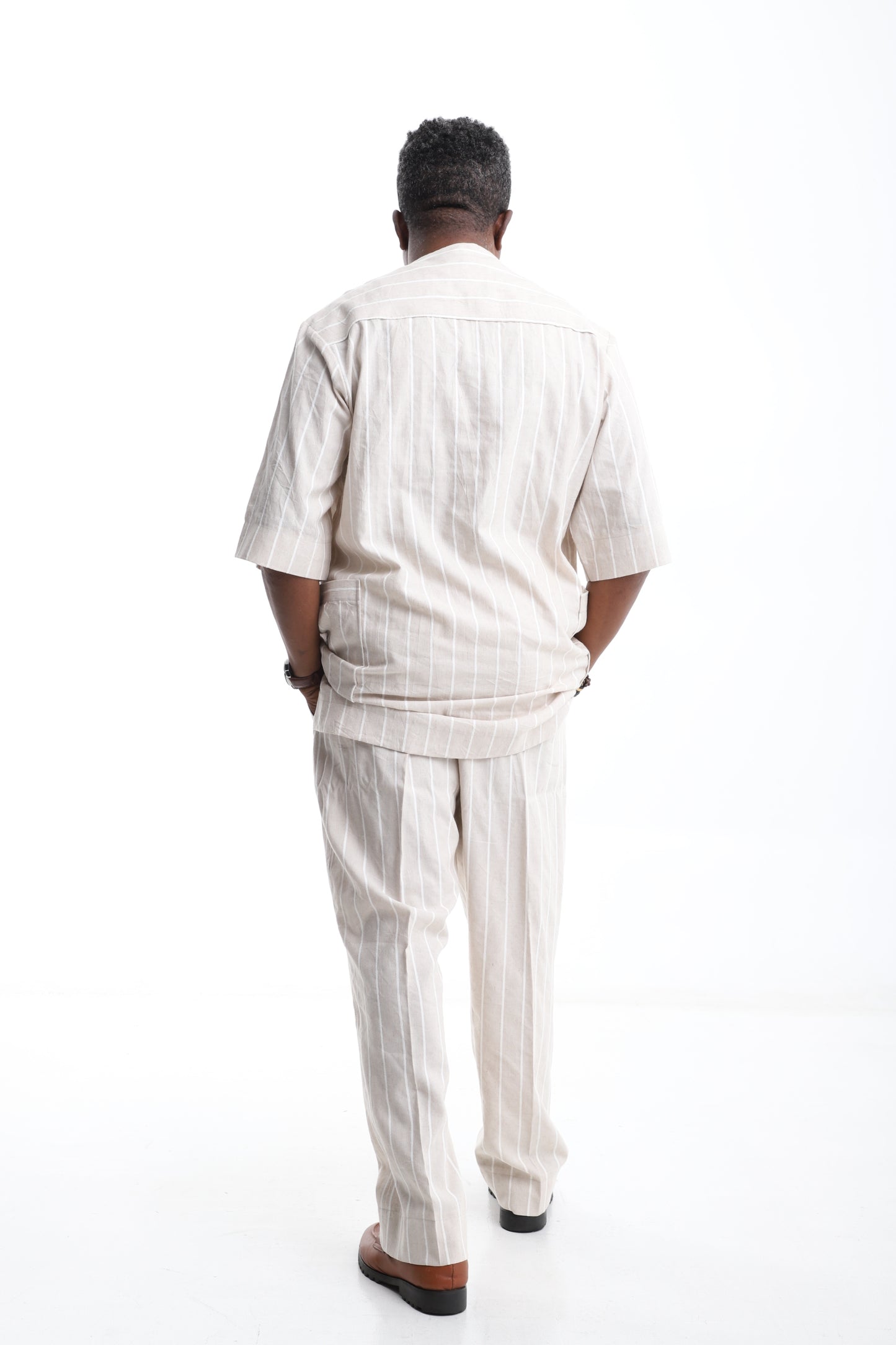 Ivory Pinstripe Linen Set
