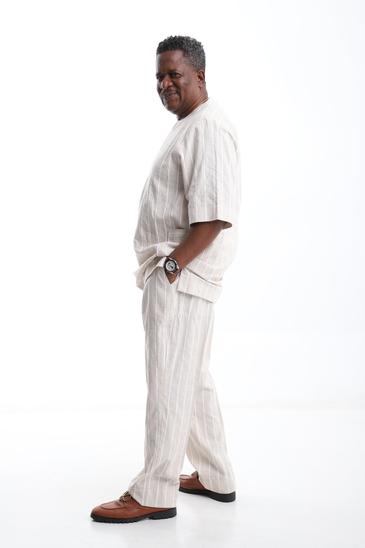 Ivory Pinstripe Linen Set