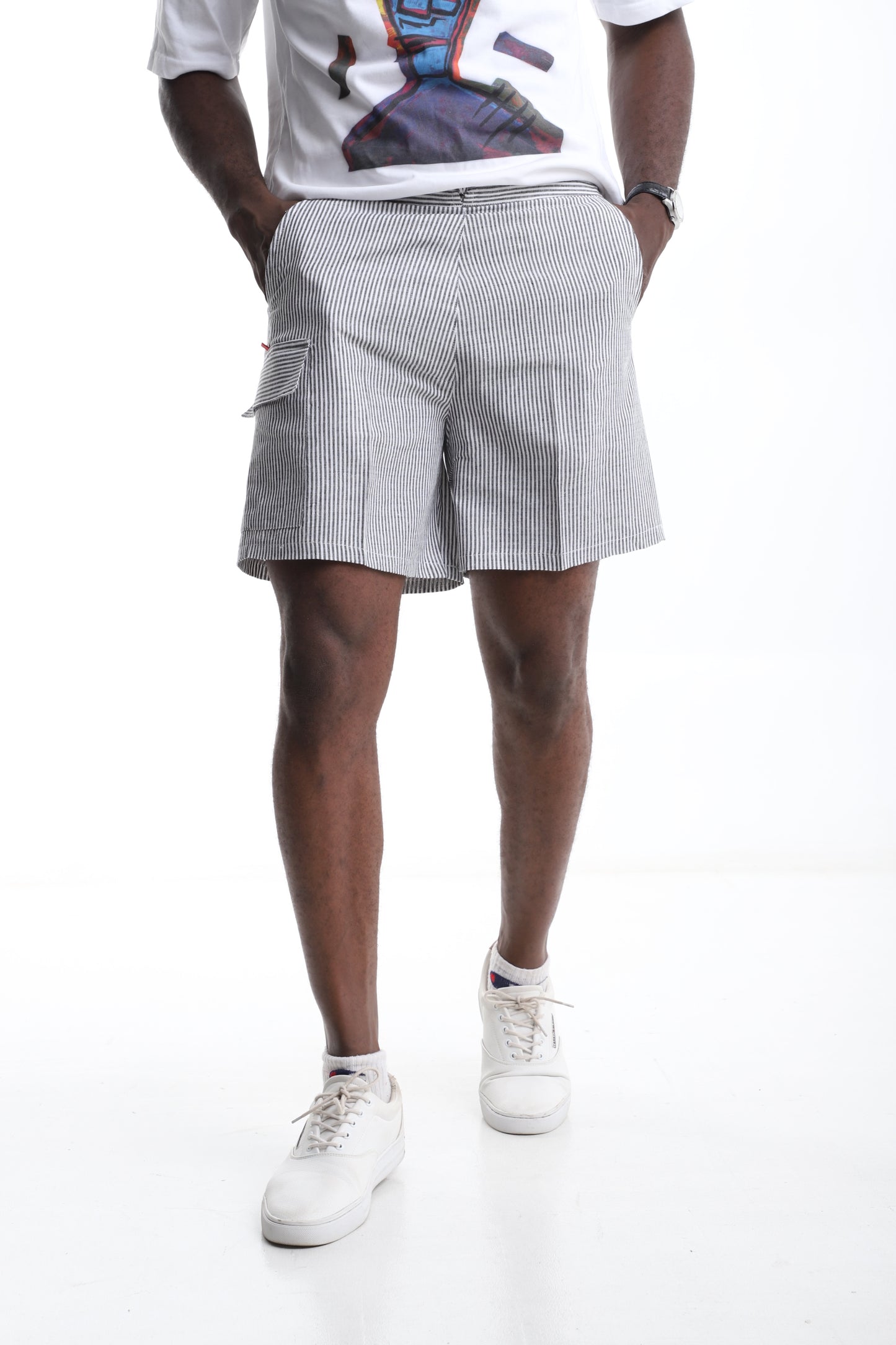 Coastal Stride Striped Cargo Shorts