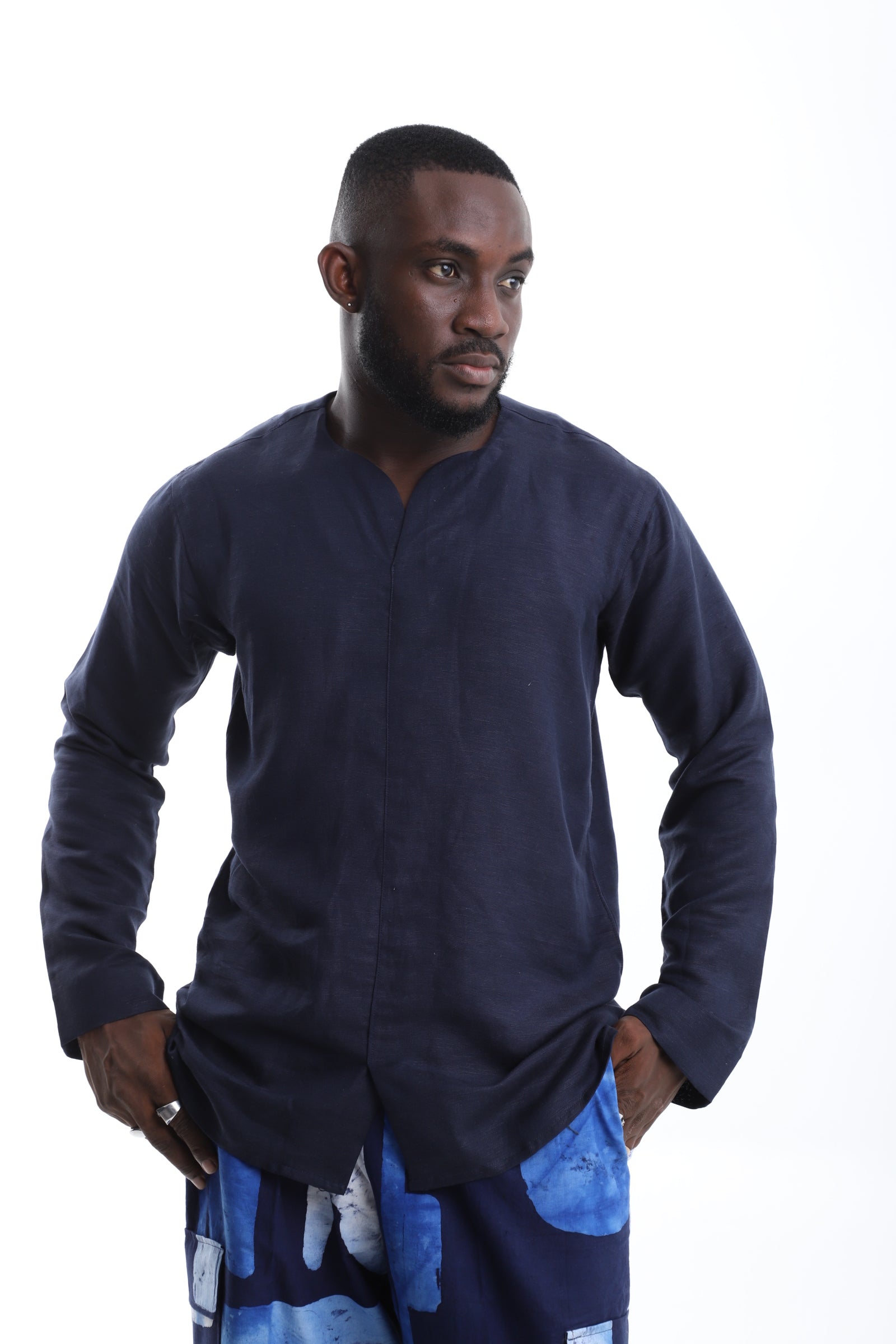 The Midnight Ease Shirt – Navy Blue Linen Classic