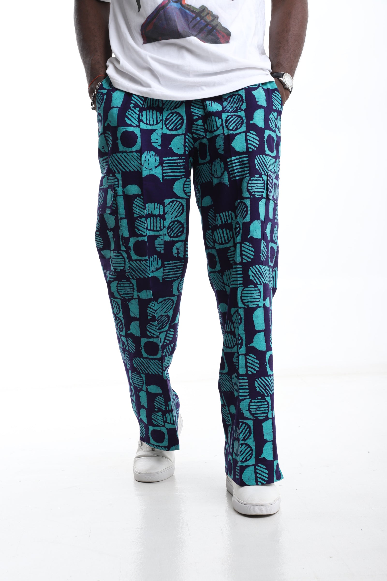Indigo & Turquoise Adire Cargo Trousers