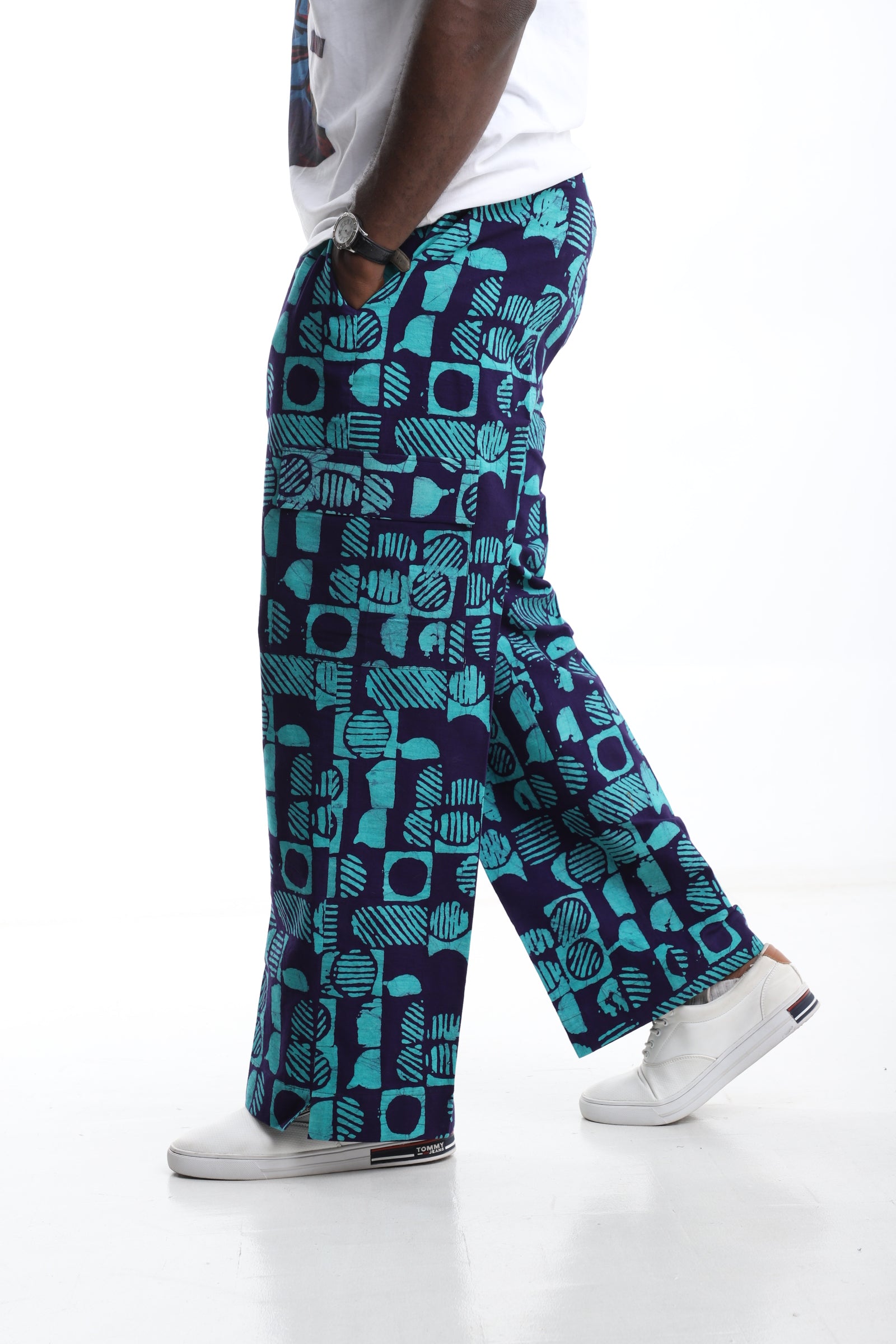 Indigo & Turquoise Adire Cargo Trousers