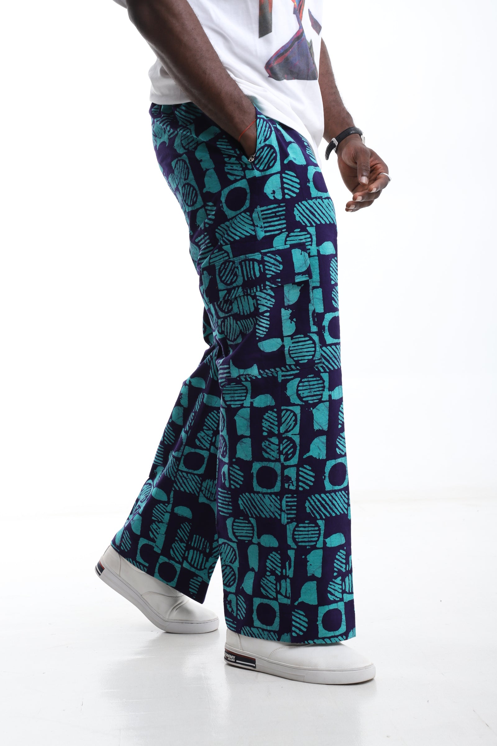 Indigo & Turquoise Adire Cargo Trousers
