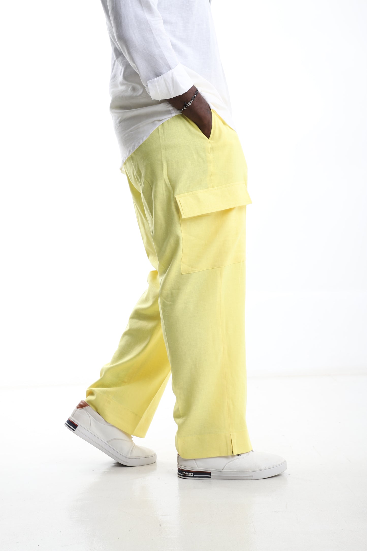 Lemon Cargo Linen Trousers