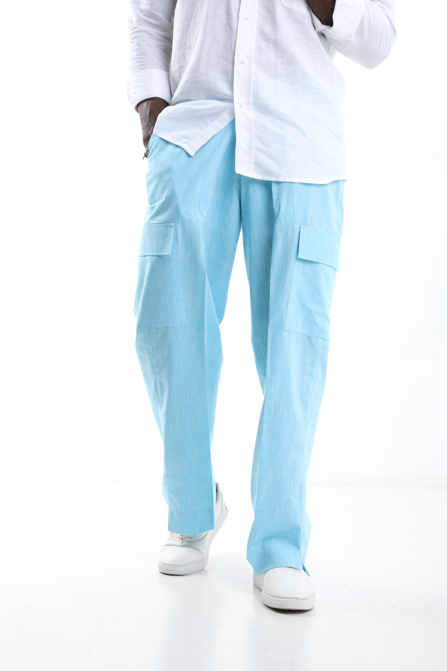 Skyline Blue Cargo Linen Trousers