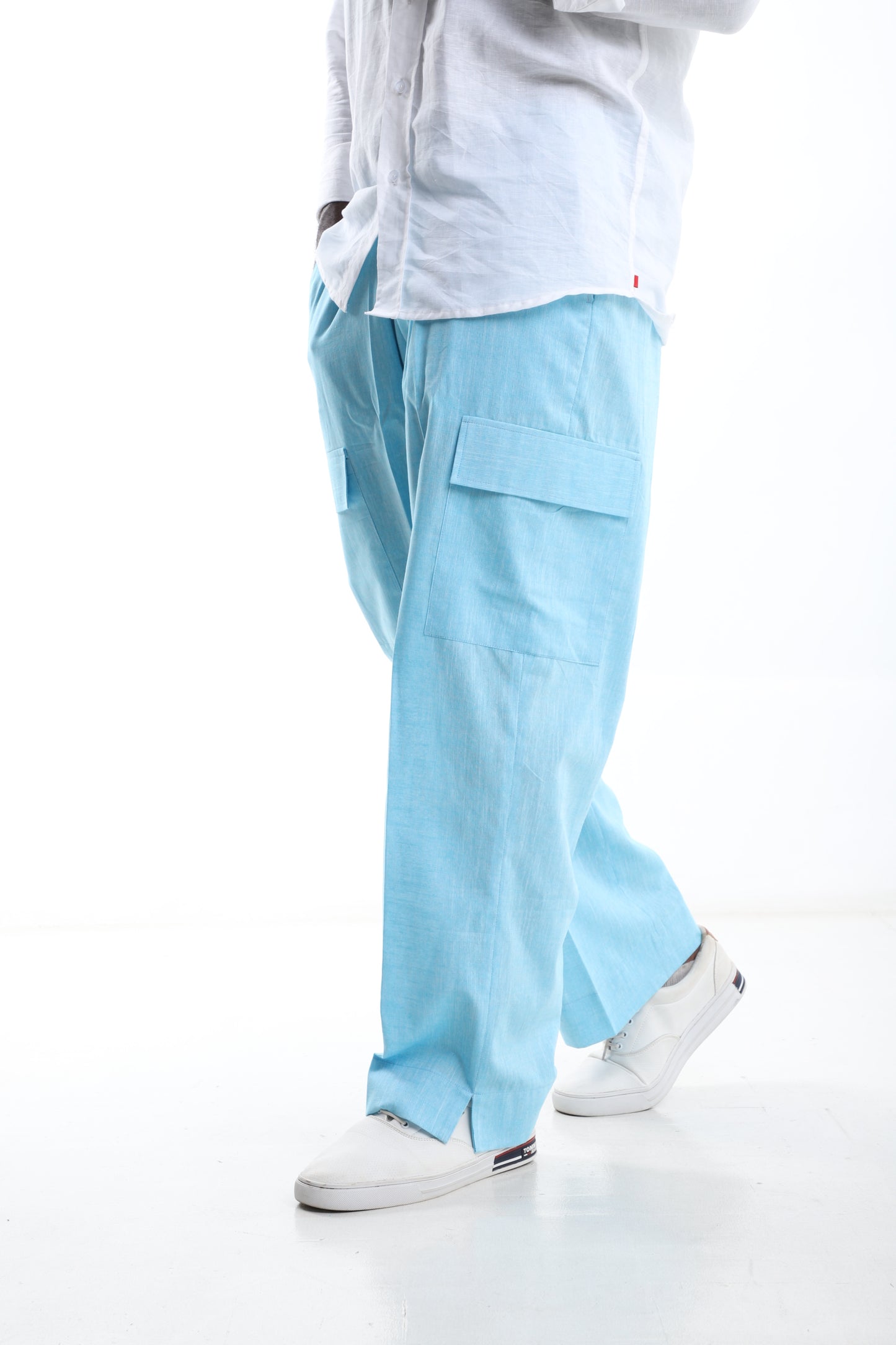 Skyline Blue Cargo Linen Trousers