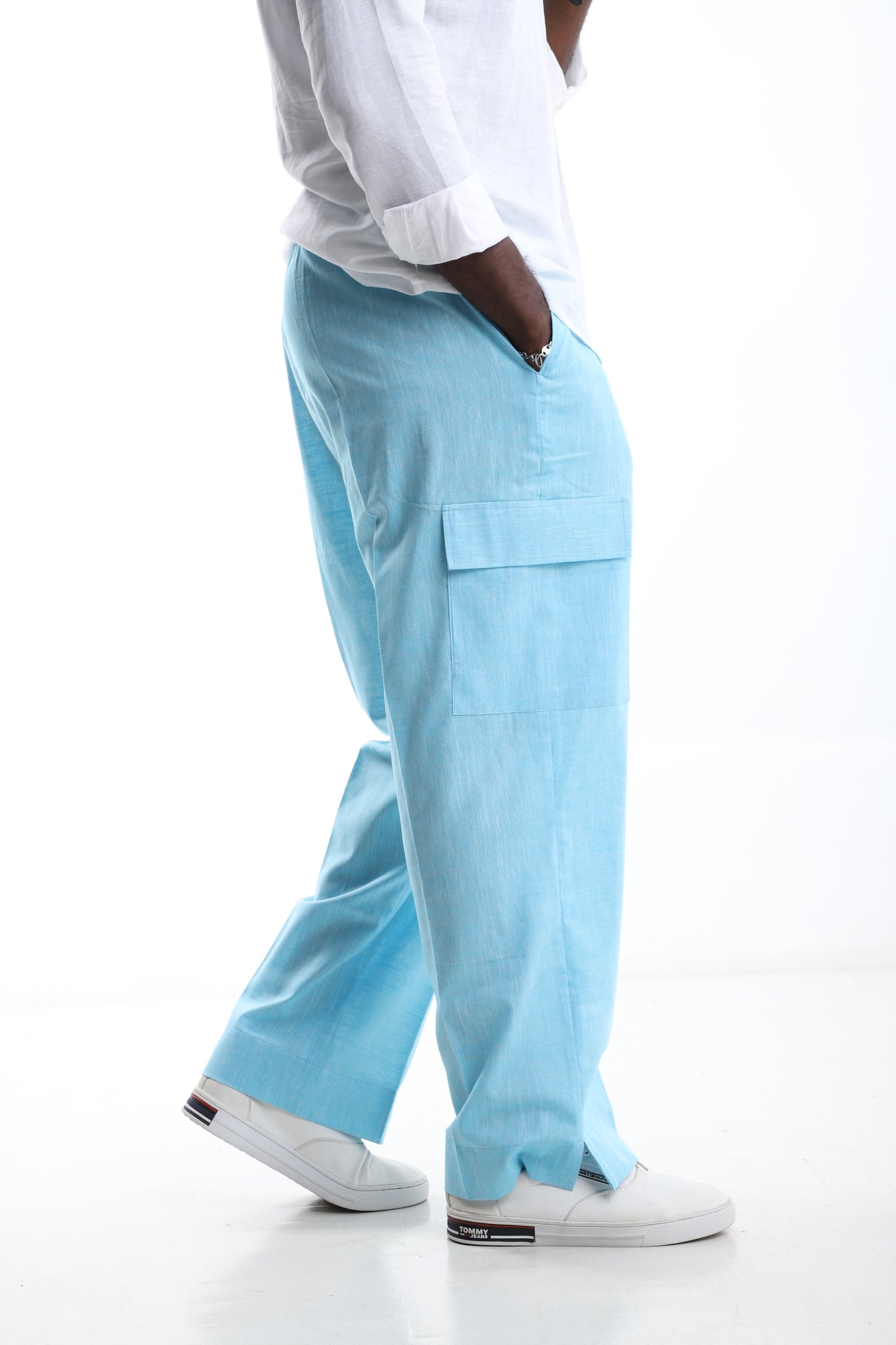 Skyline Blue Cargo Linen Trousers