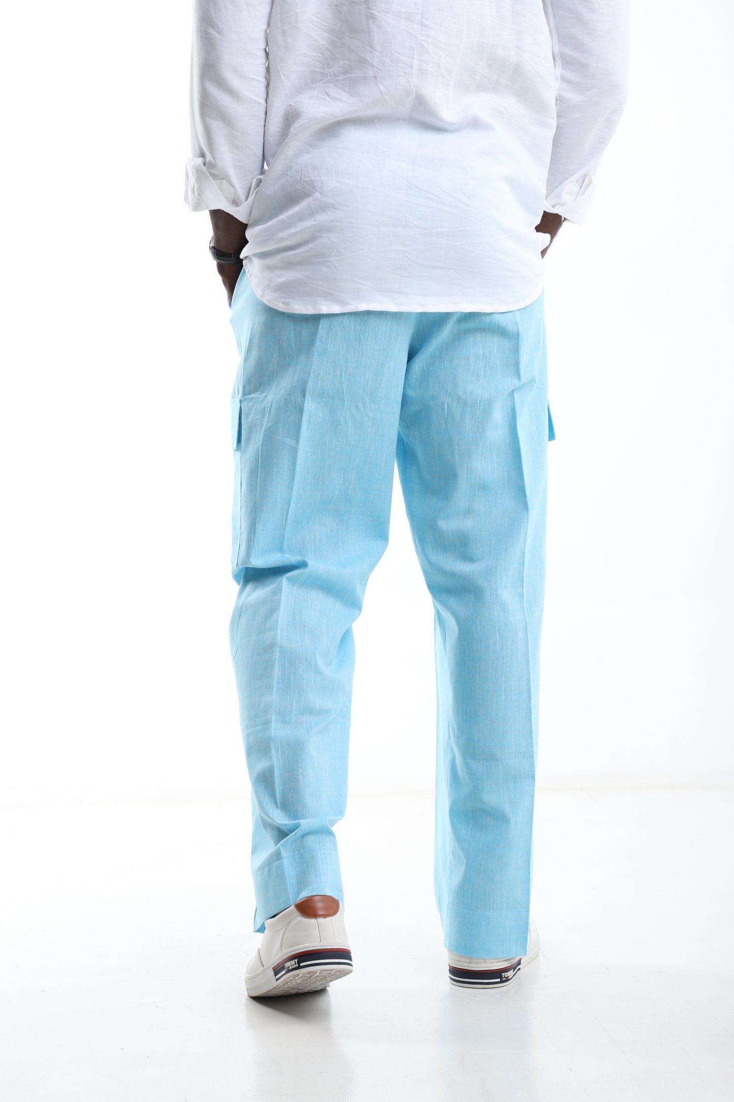 Skyline Blue Cargo Linen Trousers