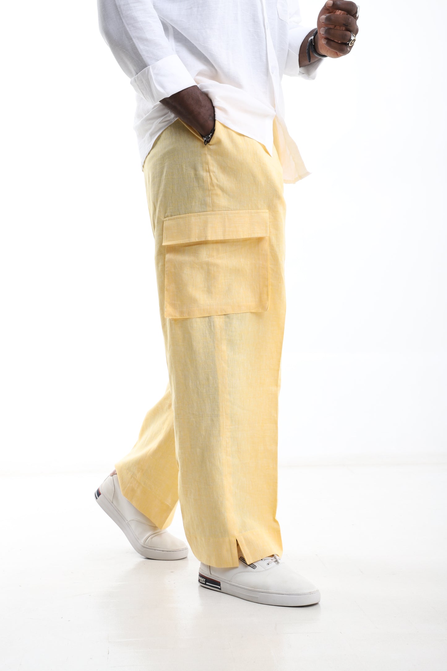Yellow Cargo Linen Trouser