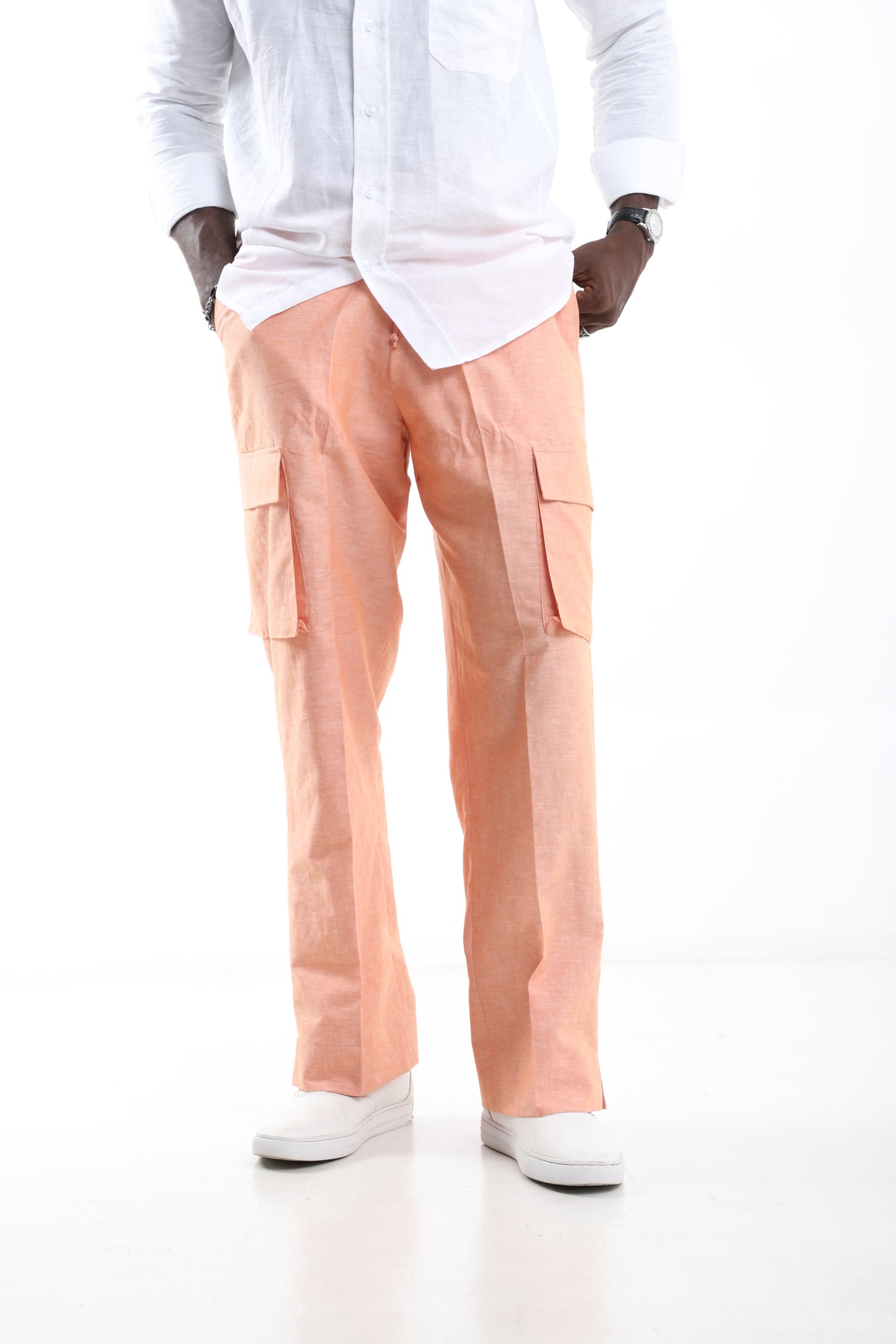 Coral Linen Cargo Trousers