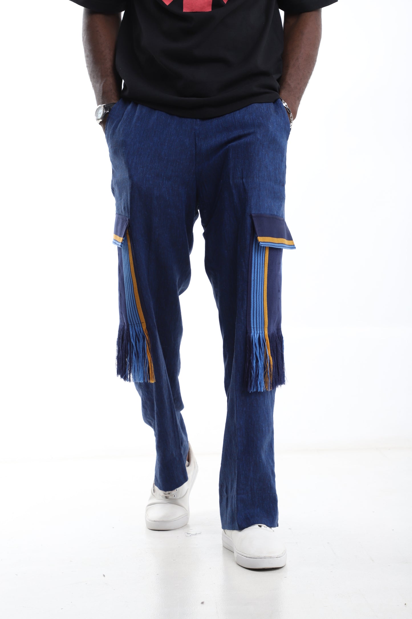 Indigo Fringe Linen Pants – Cargo Style
