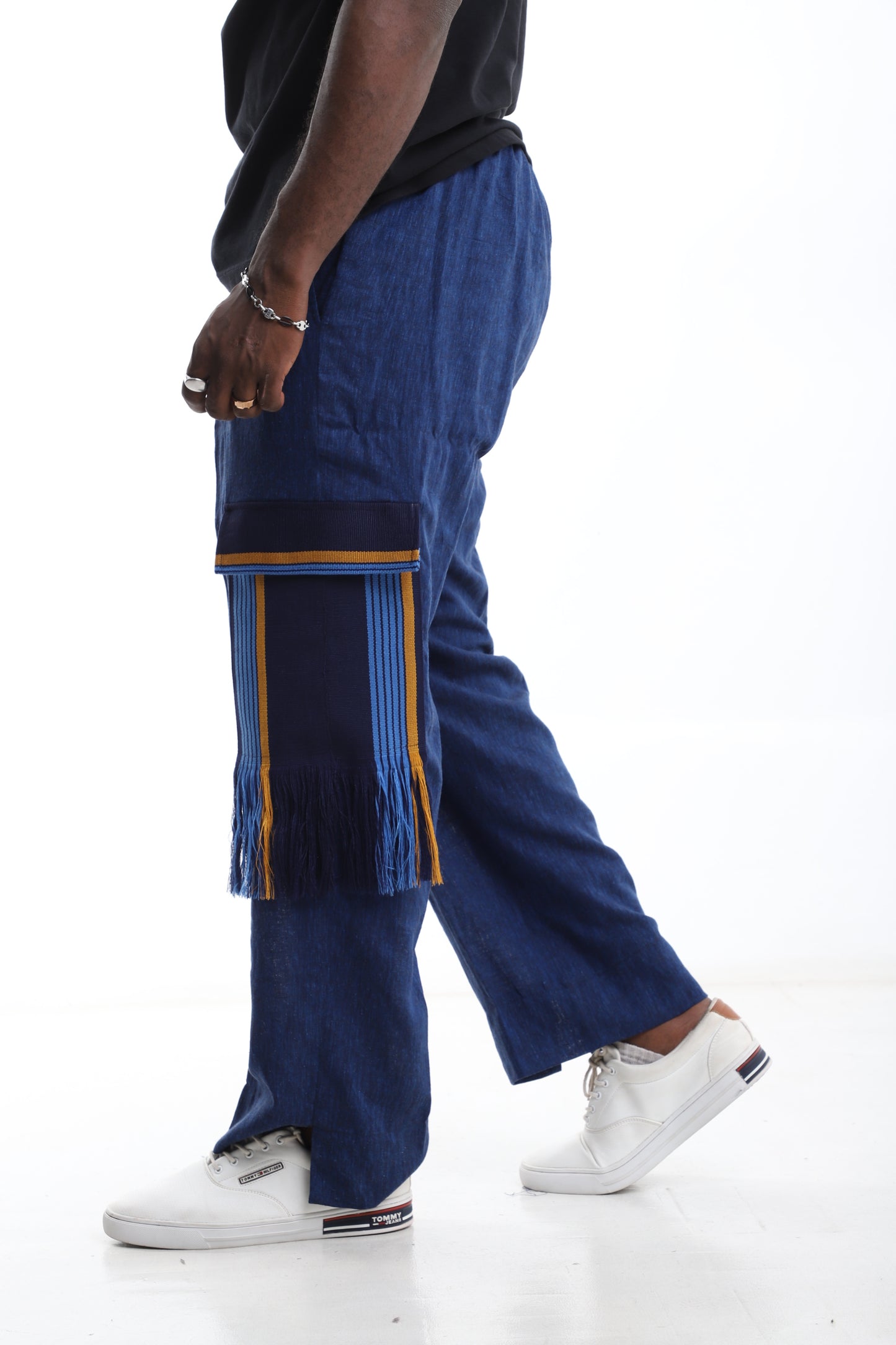 Indigo Fringe Linen Pants – Cargo Style