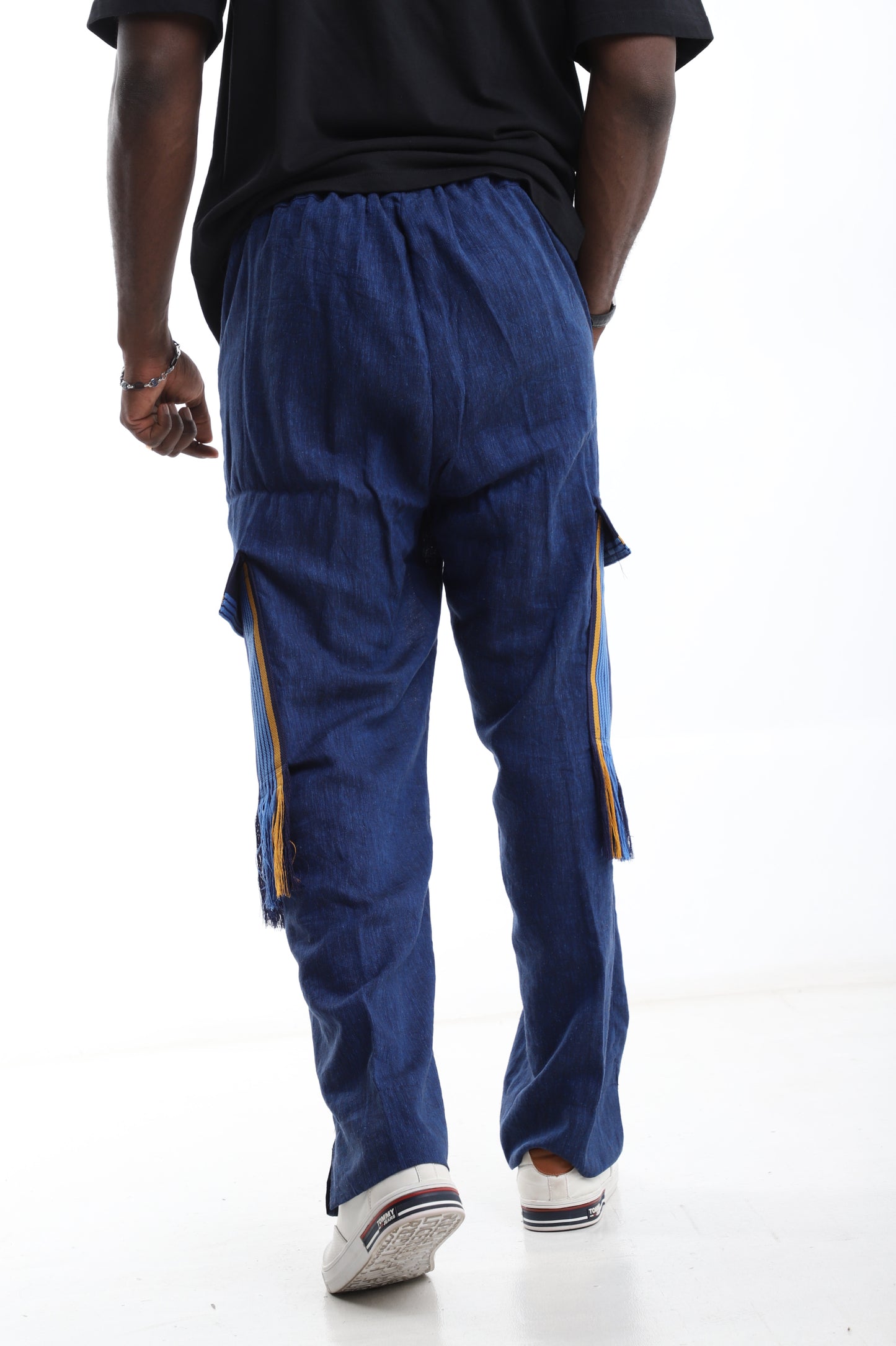 Indigo Fringe Linen Pants – Cargo Style