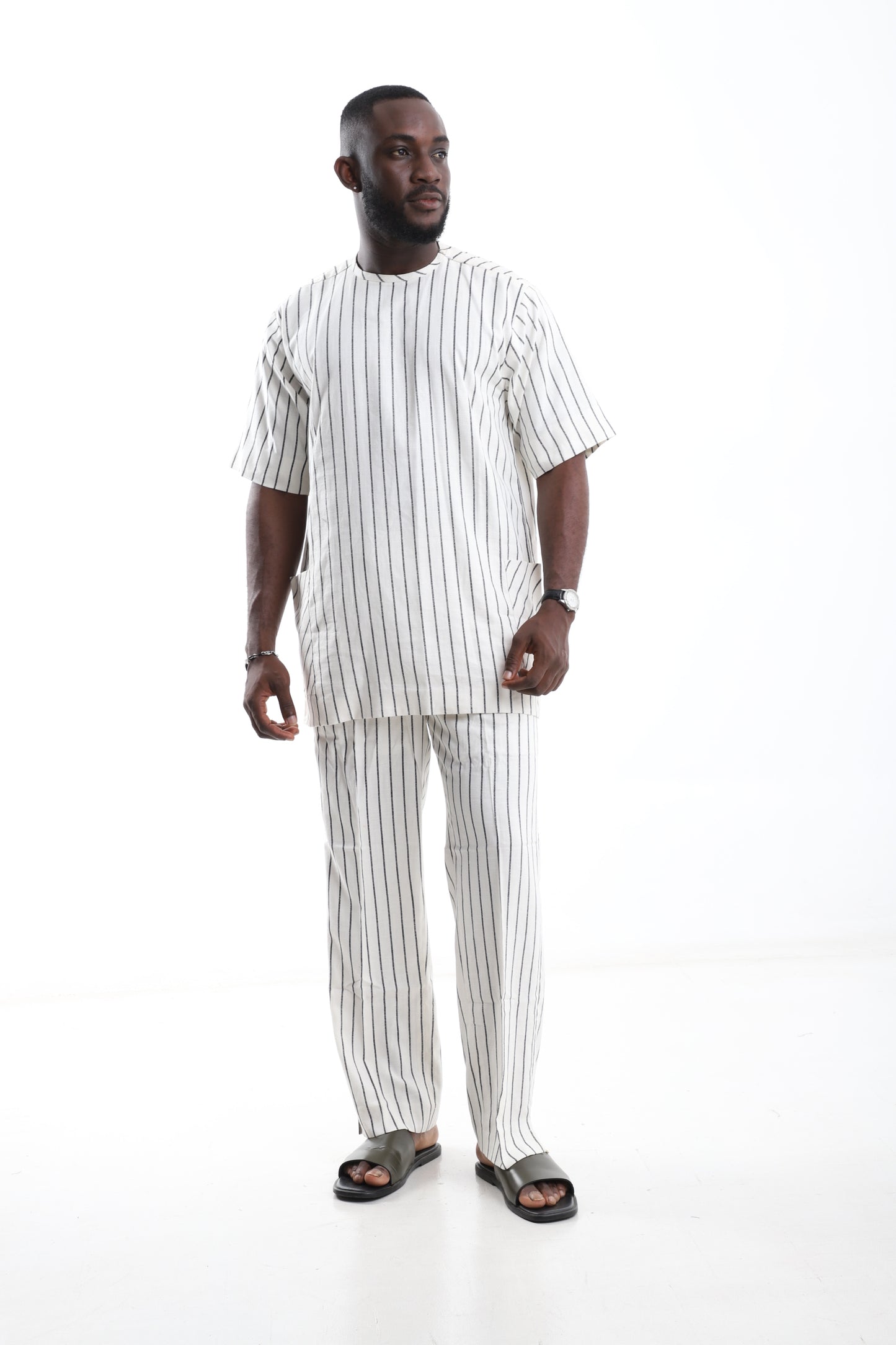Striped White Linen Two-Piece Set