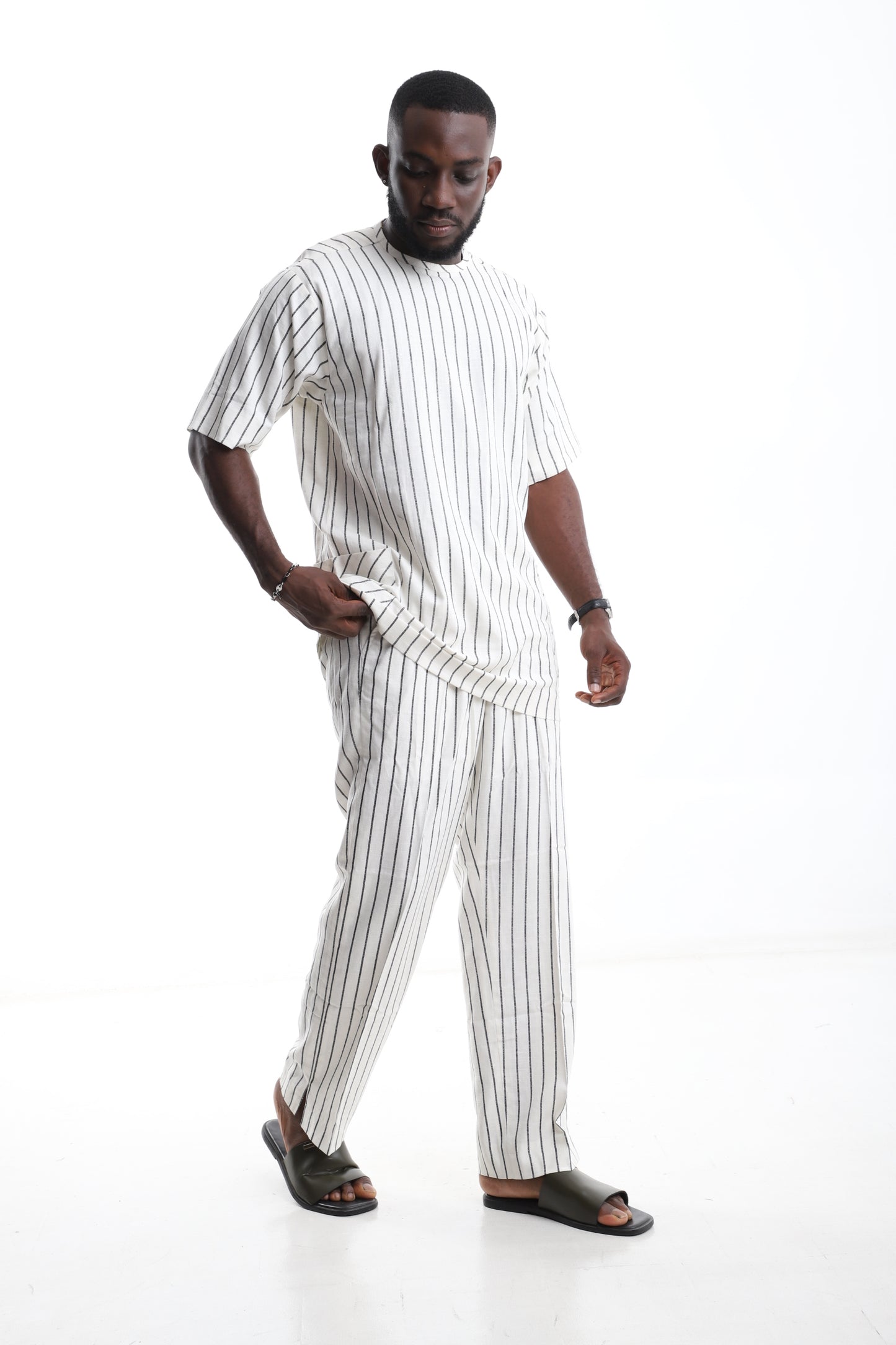 Striped White Linen Two-Piece Set