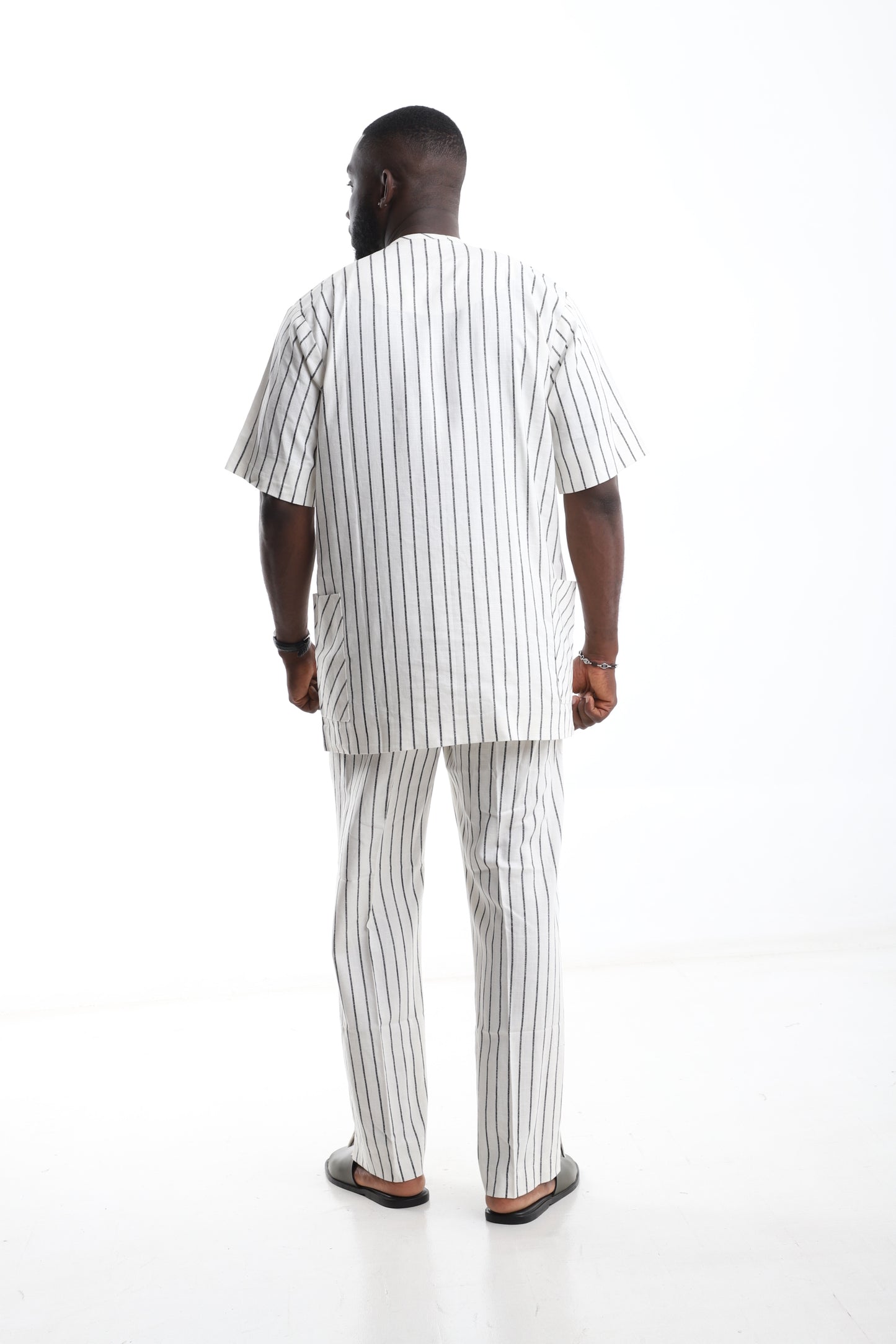 Striped White Linen Two-Piece Set