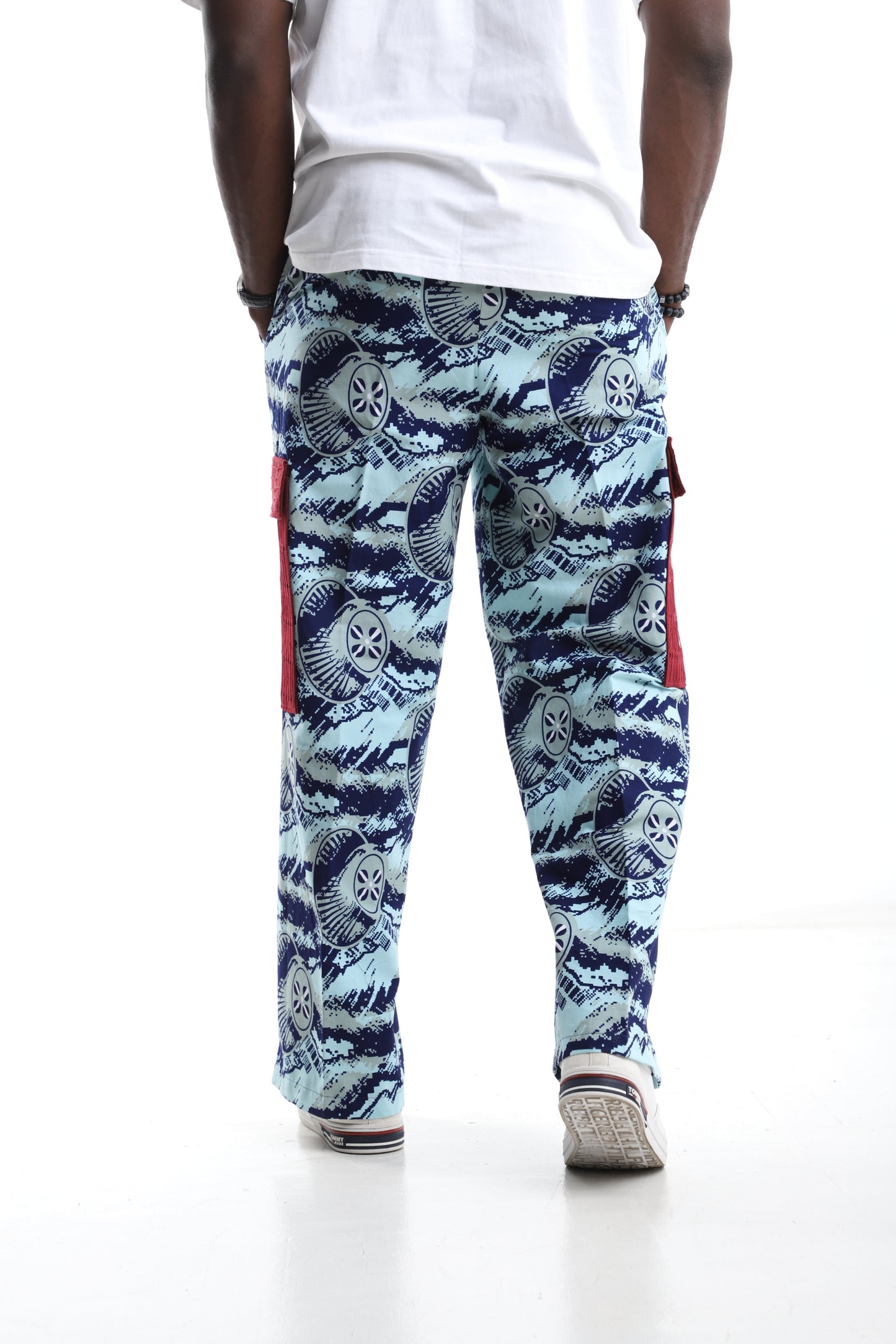 Tribal Print Trousers with Wine Aso-Oke Utility Pocket
