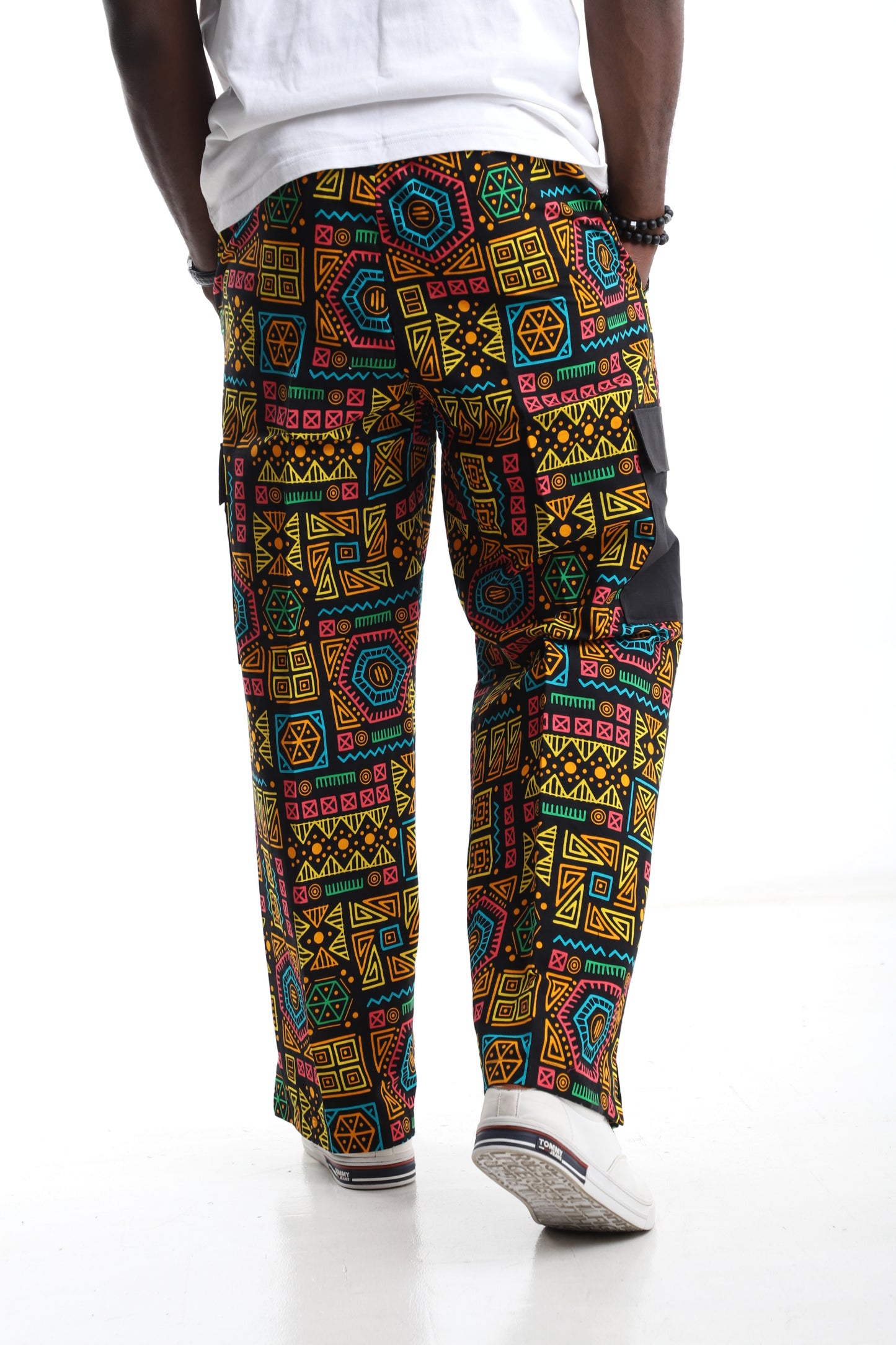 Vibrant Tribal Streetwear Trousers with Utility Pocket