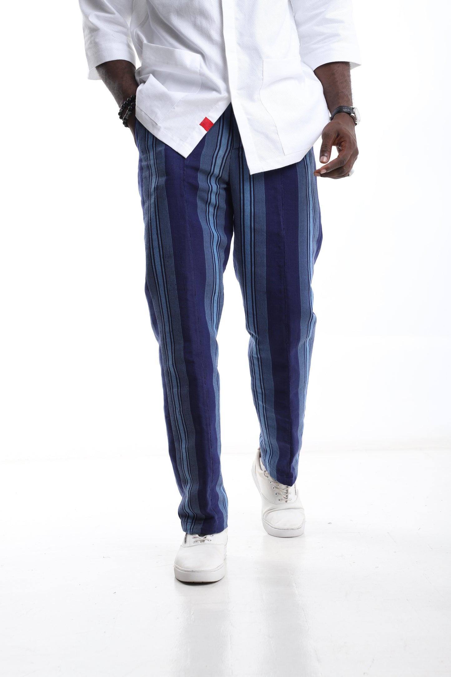Blue Royal Aso-Oke Heritage Trouser – Indigo Stripe Elegance