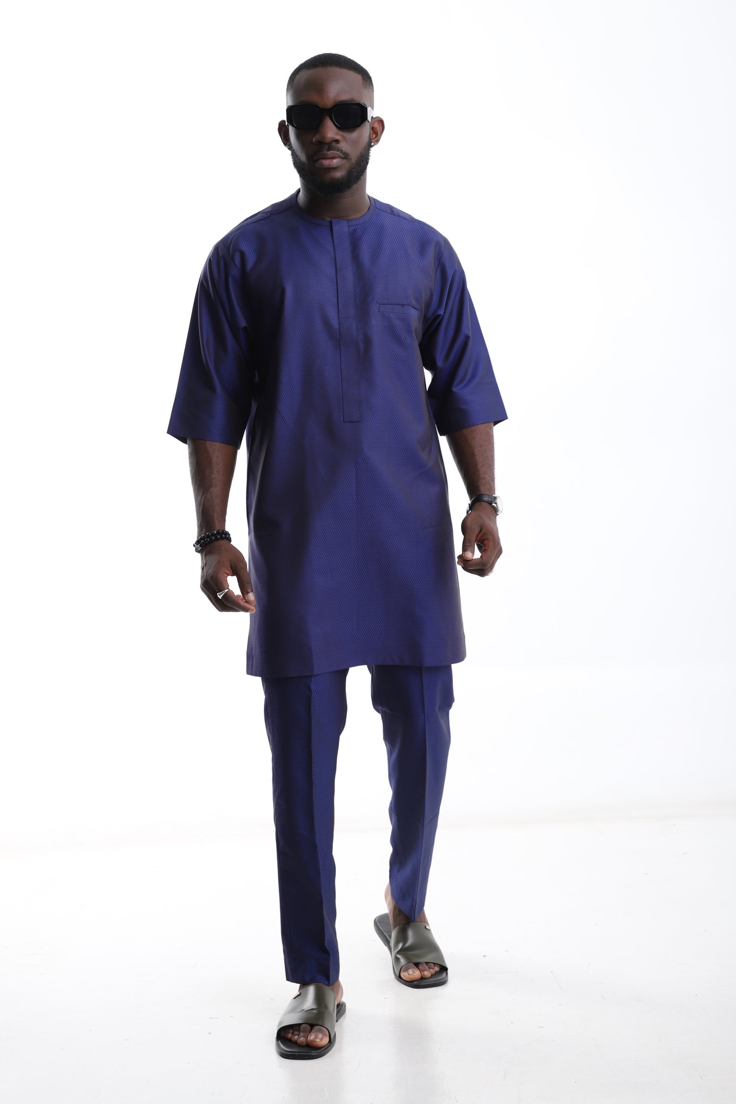The Midnight Classic – Navy Blue Kaftan Set for Men