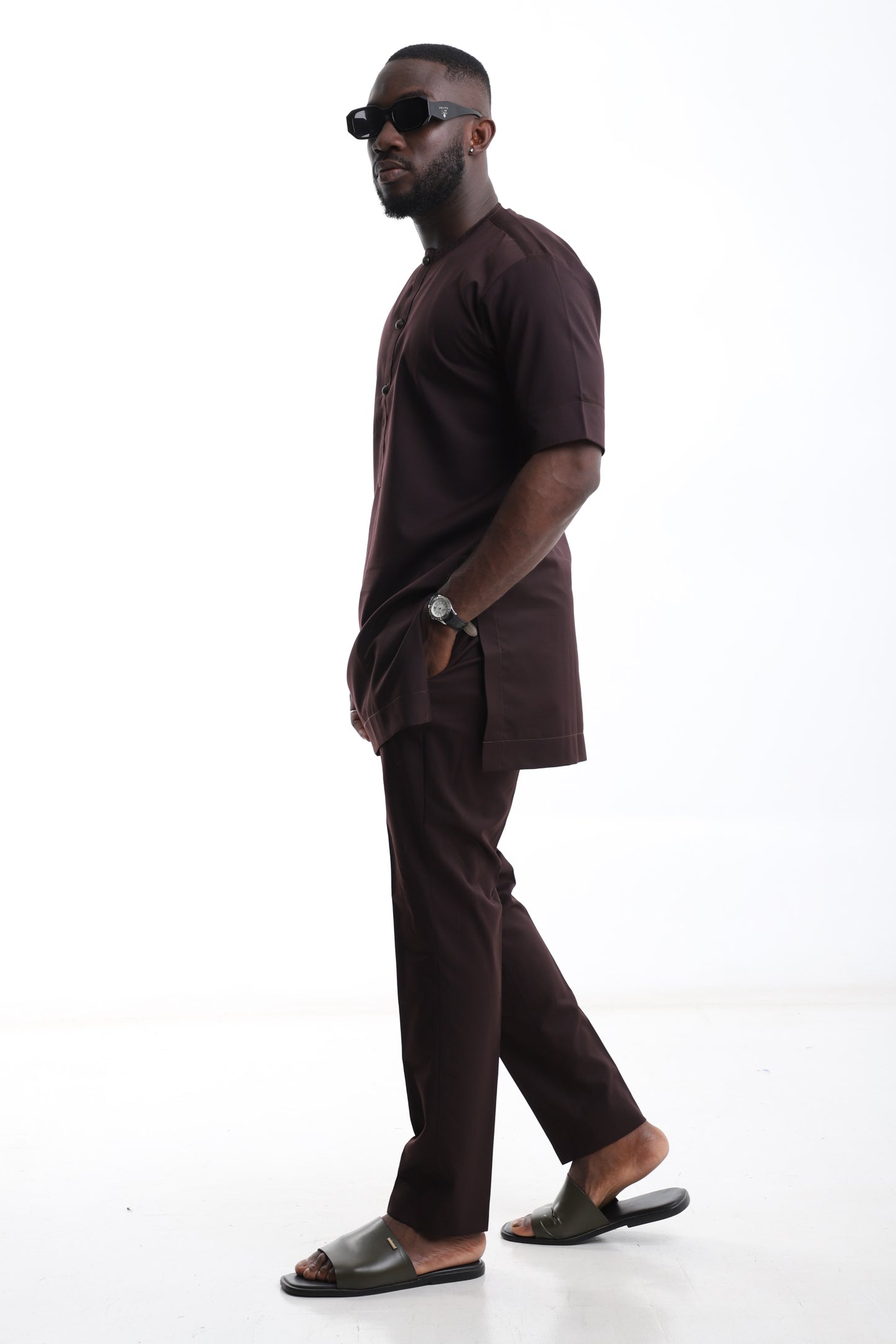 chocolate brown short-sleeve kaftan set