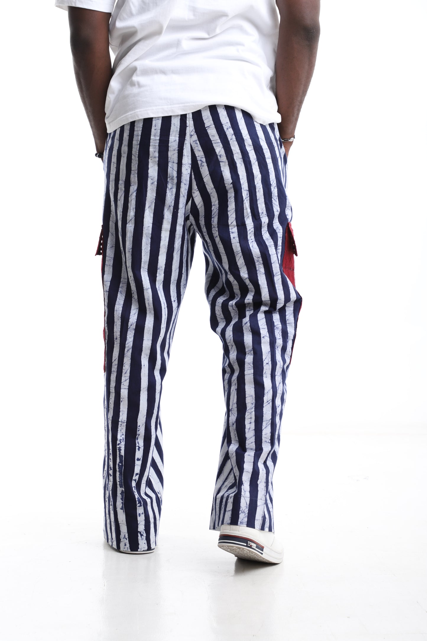 Exclusive Adire Wide-Leg Trousers with Bold Red Patch Pocket