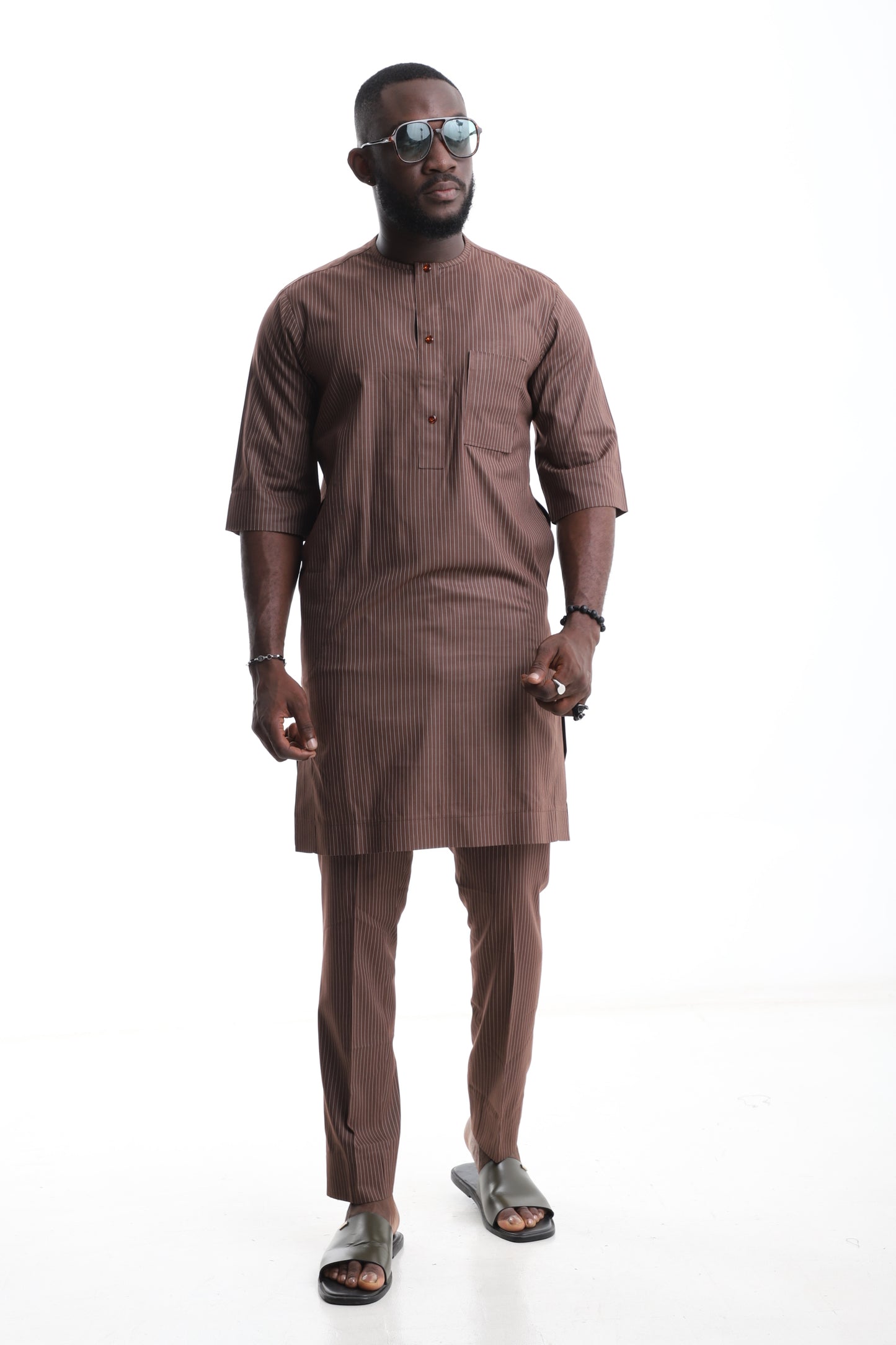 Brown Striped Senator Wear – Modern African Elegance