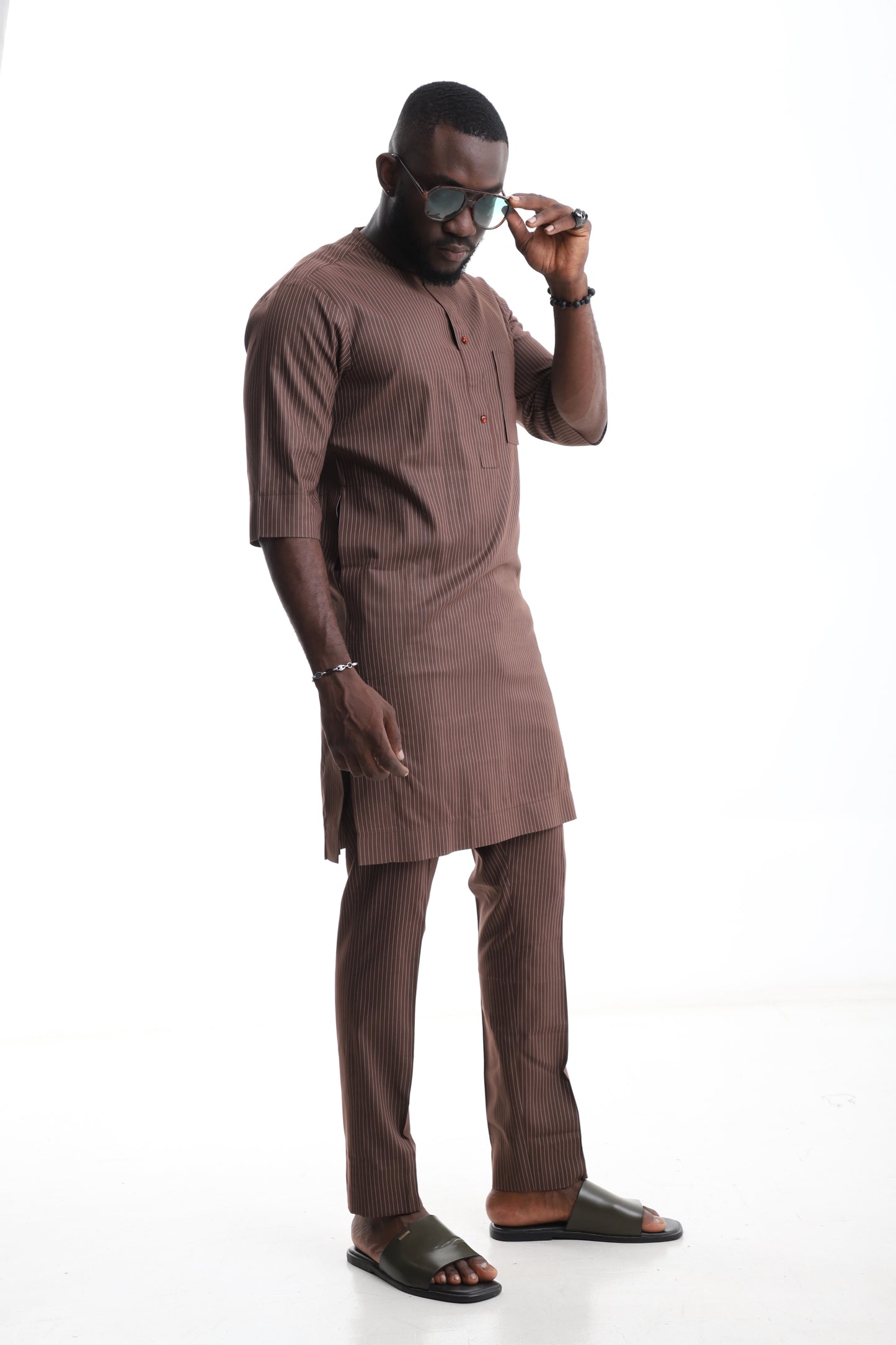 Brown Striped Senator Wear – Modern African Elegance