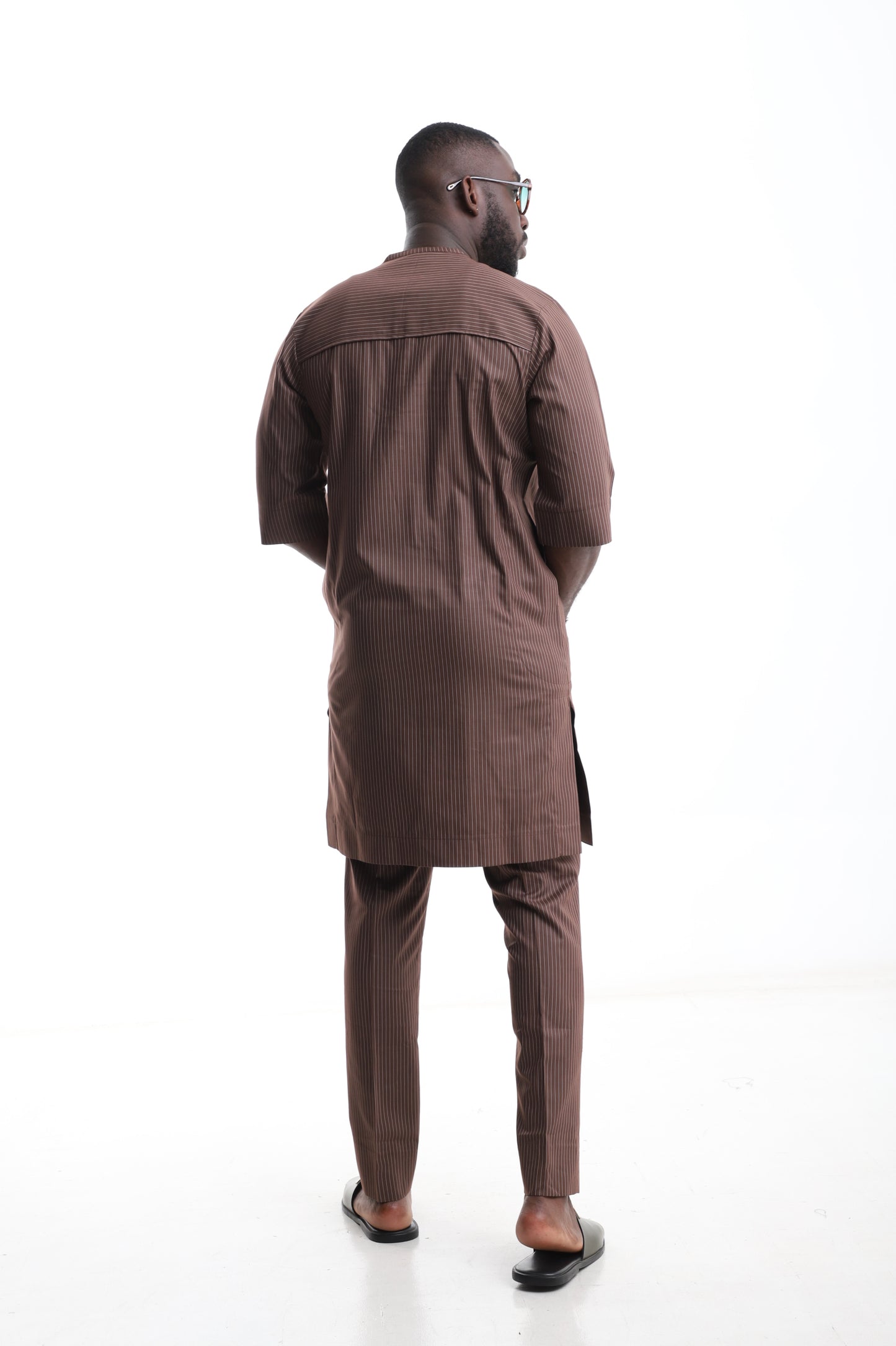 Brown Striped Senator Wear – Modern African Elegance