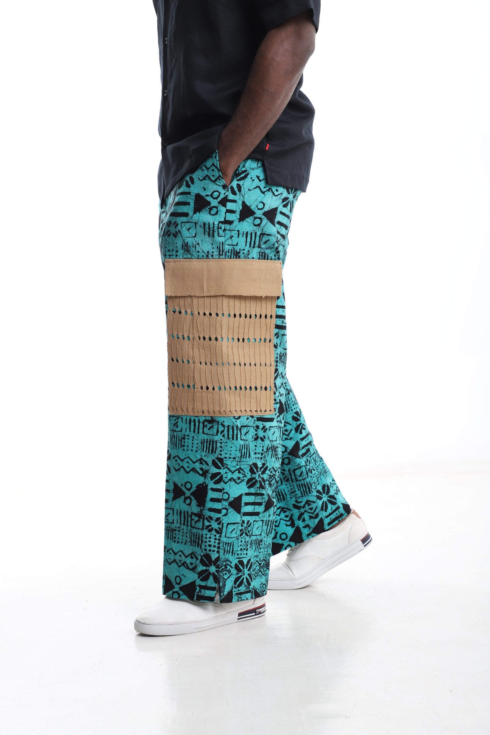 Exclusive Turquoise Adire Trouser with Beige Pocket Detail