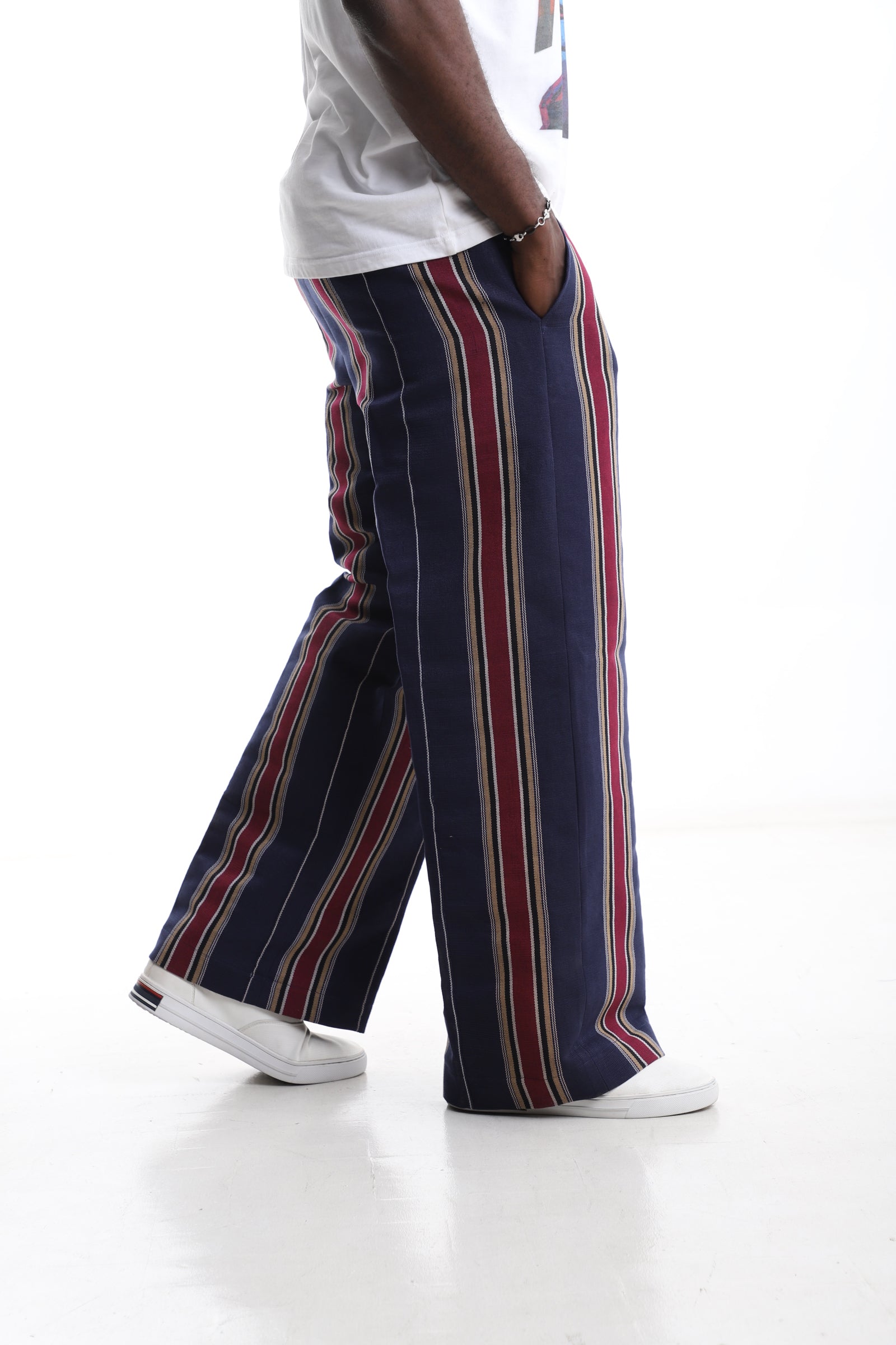 Exclusive Navy & Burgundy Striped Aso-Oke Trouser