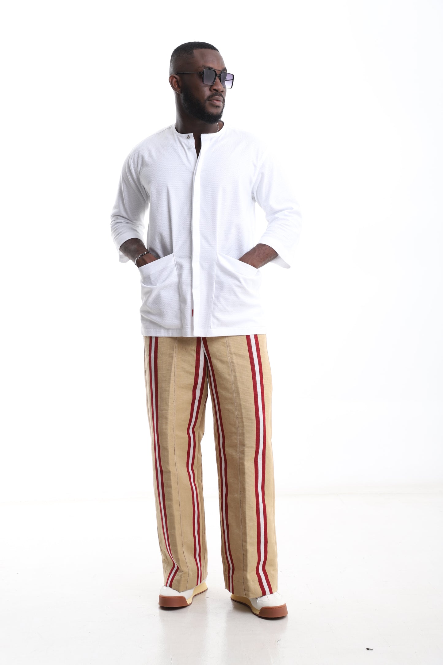 Exclusive Aso-Oke Trouser & White Kaftan Shirt Set