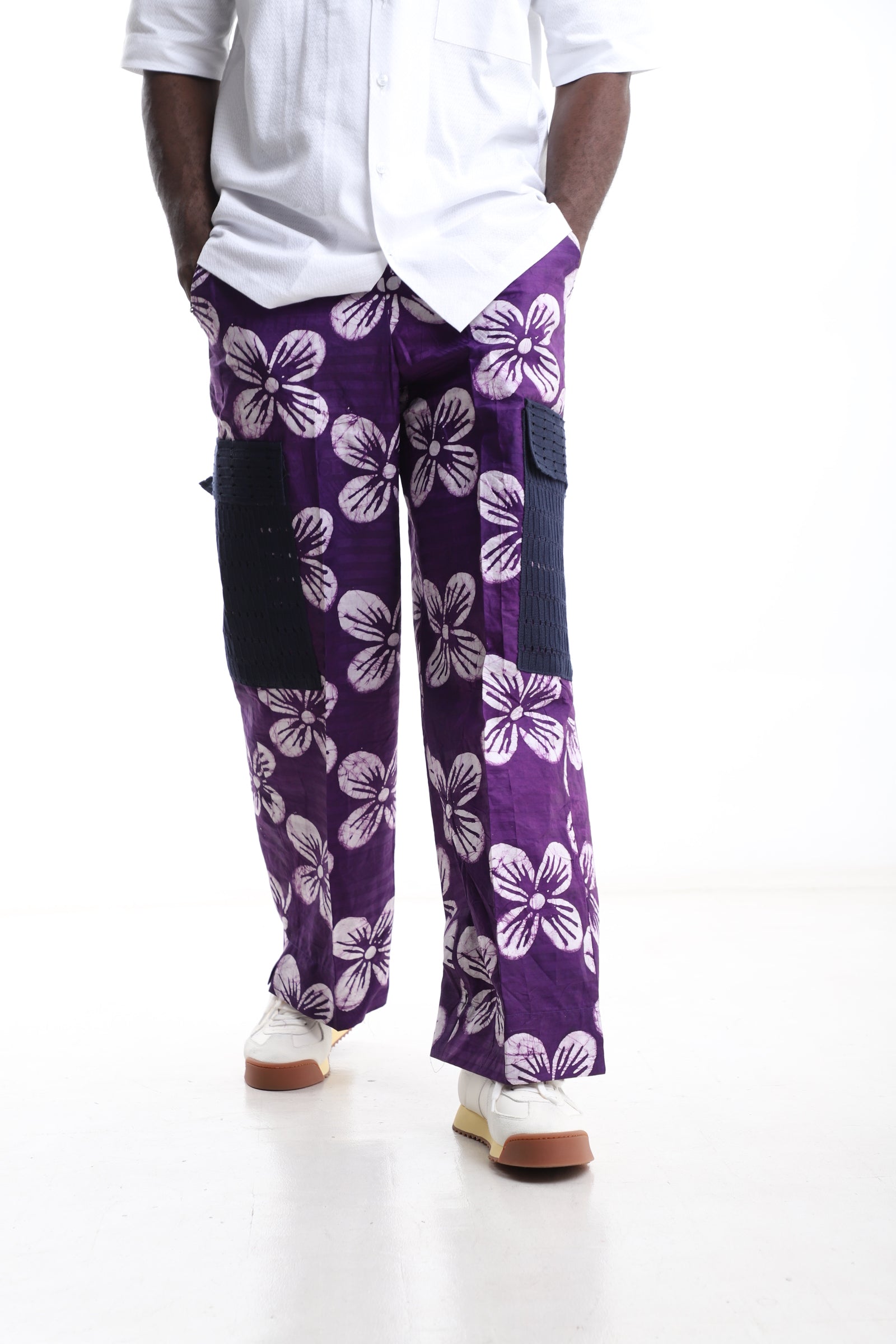 Exclusive Adire Trouser – Purple Floral Indigo Design