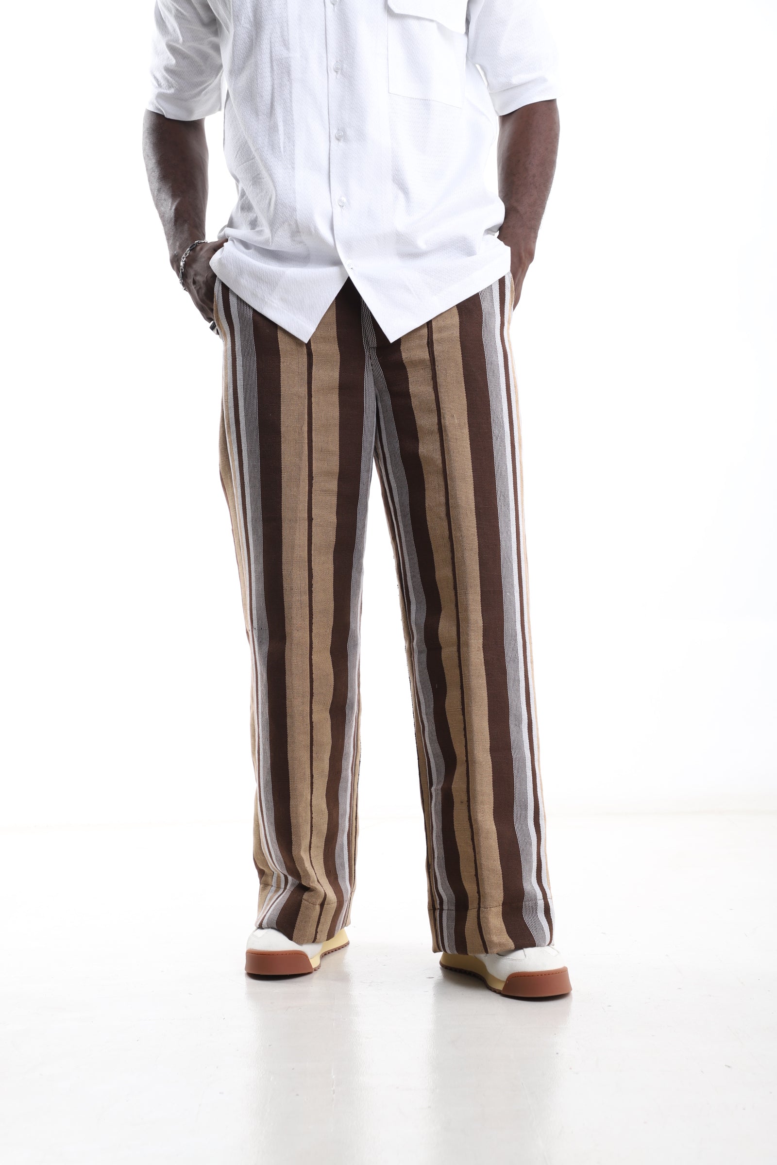 Exclusive Aso-Oke Trouser – Earth Tone Heritage Stripes