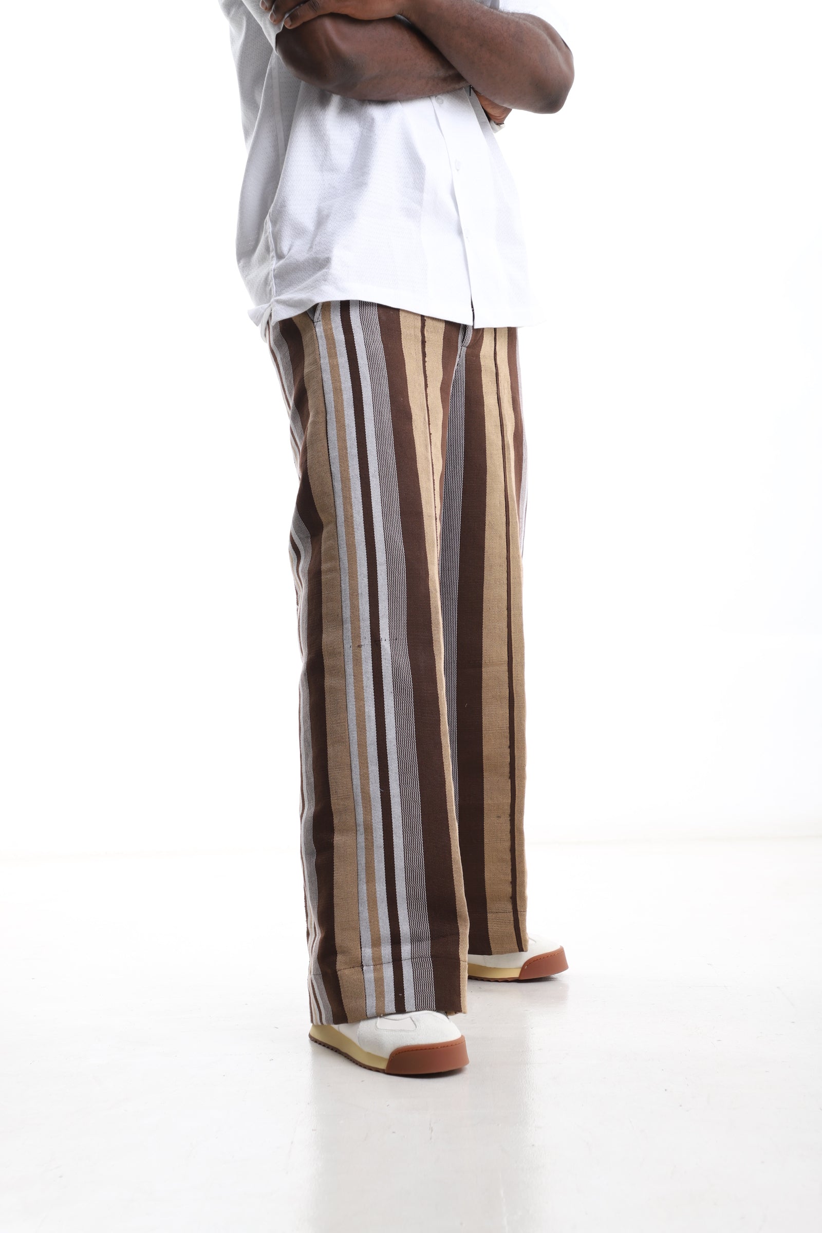 Exclusive Aso-Oke Trouser – Earth Tone Heritage Stripes