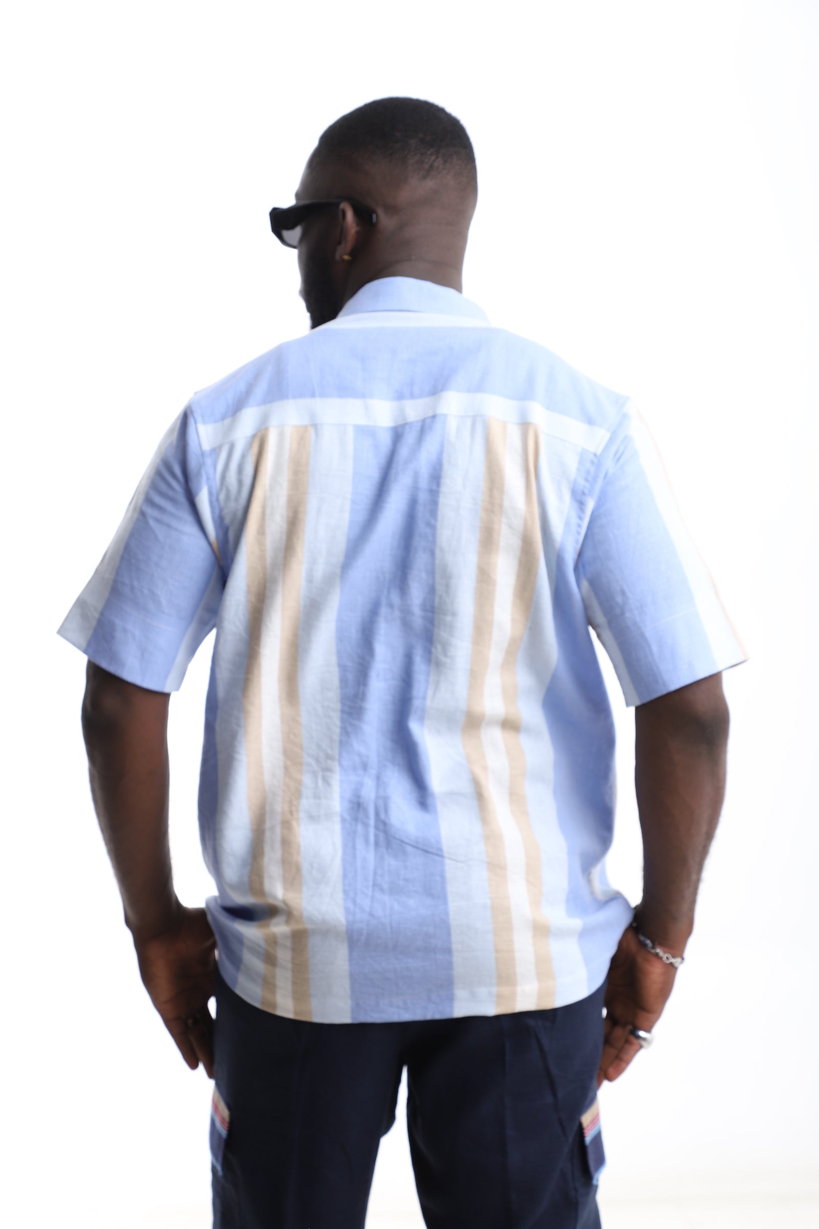 Exclusive Linen Shirt – Sky Blue & Sand Stripe