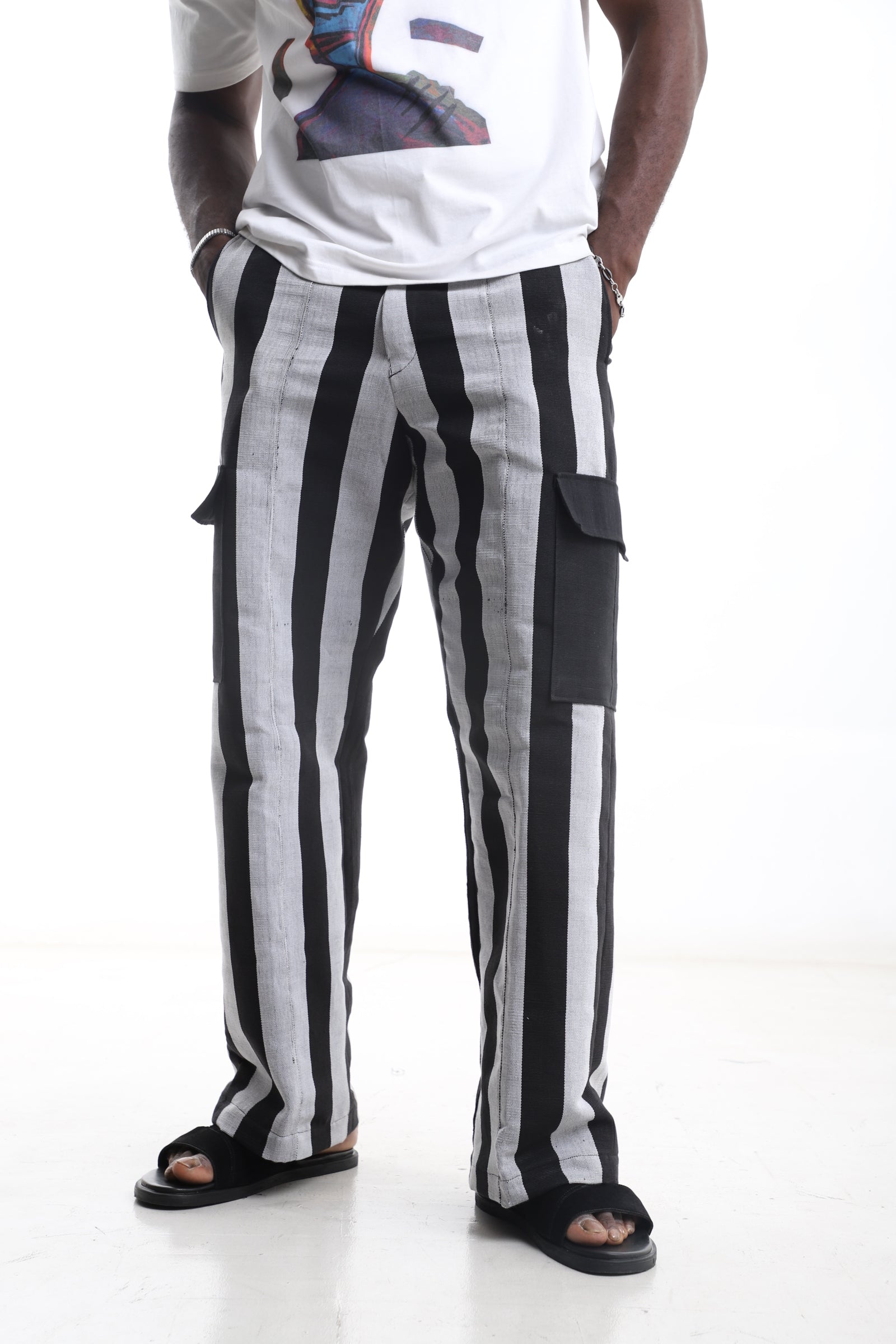 Black & White Striped Aso-Oke Trouser –