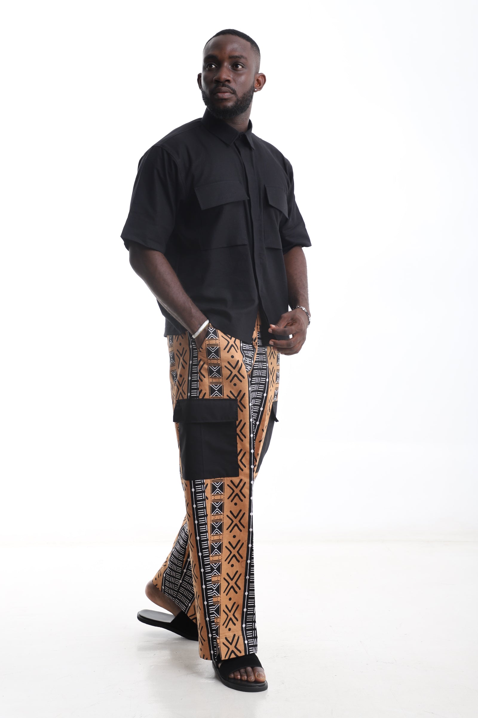 Tribal Pants & Black Linen Shirt Set – Culture Meets Contemporary Style