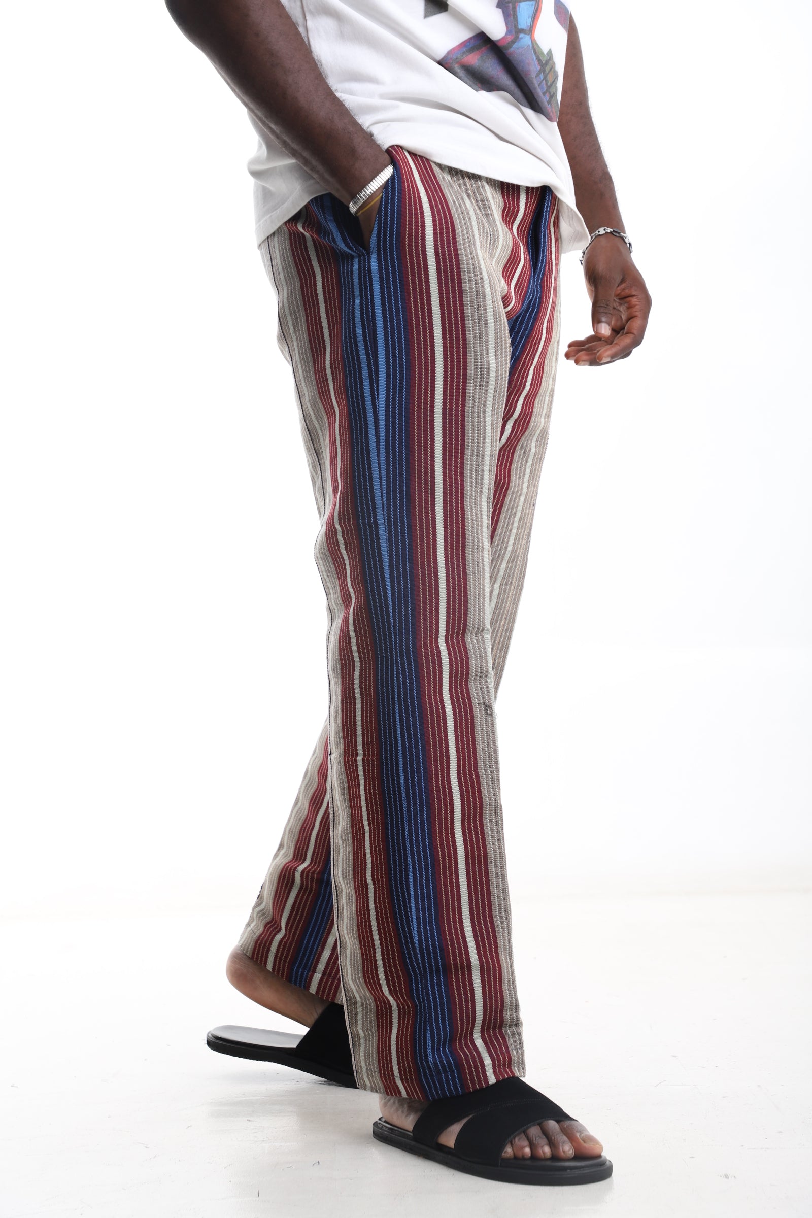 Multi-Stripe Aso-Oke Trouser – Bold Heritage. Effortless Modern Style.
