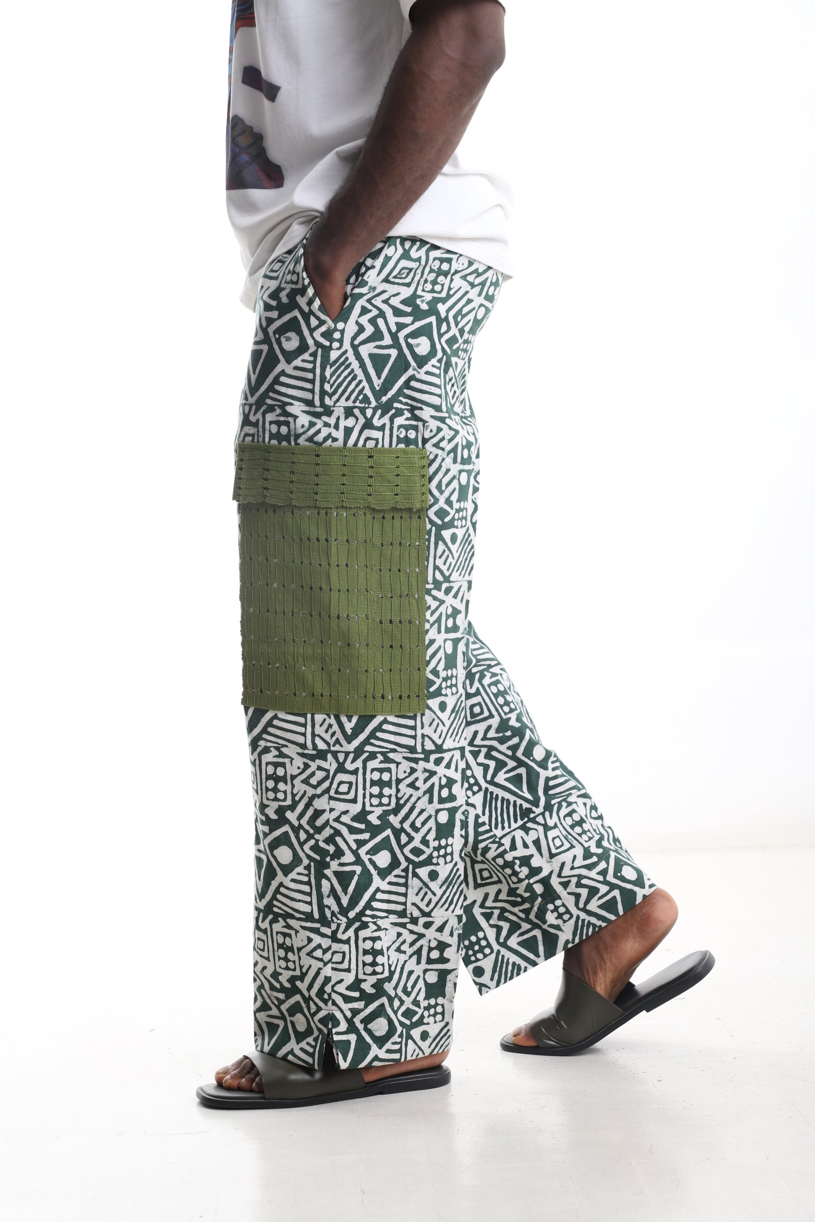 Green Adire Cargo Pants