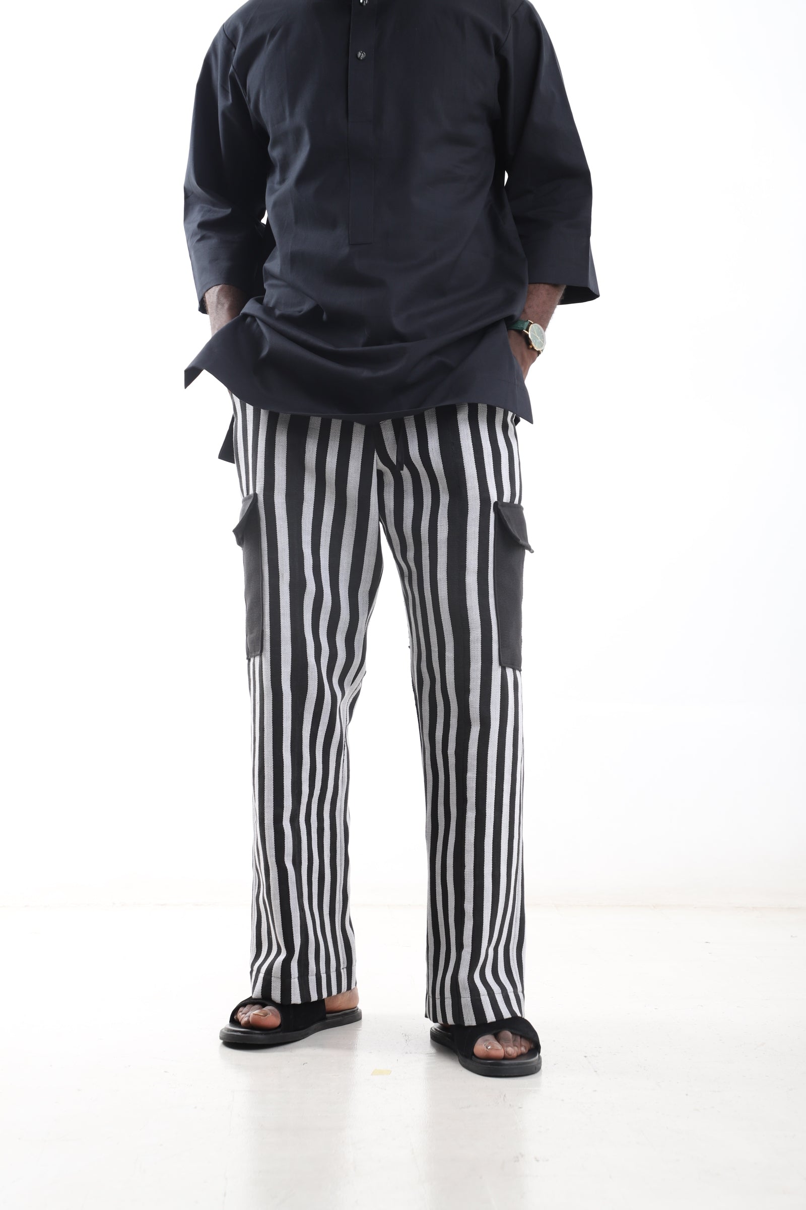 Men’s Aso-Oke Striped Cargo Pants