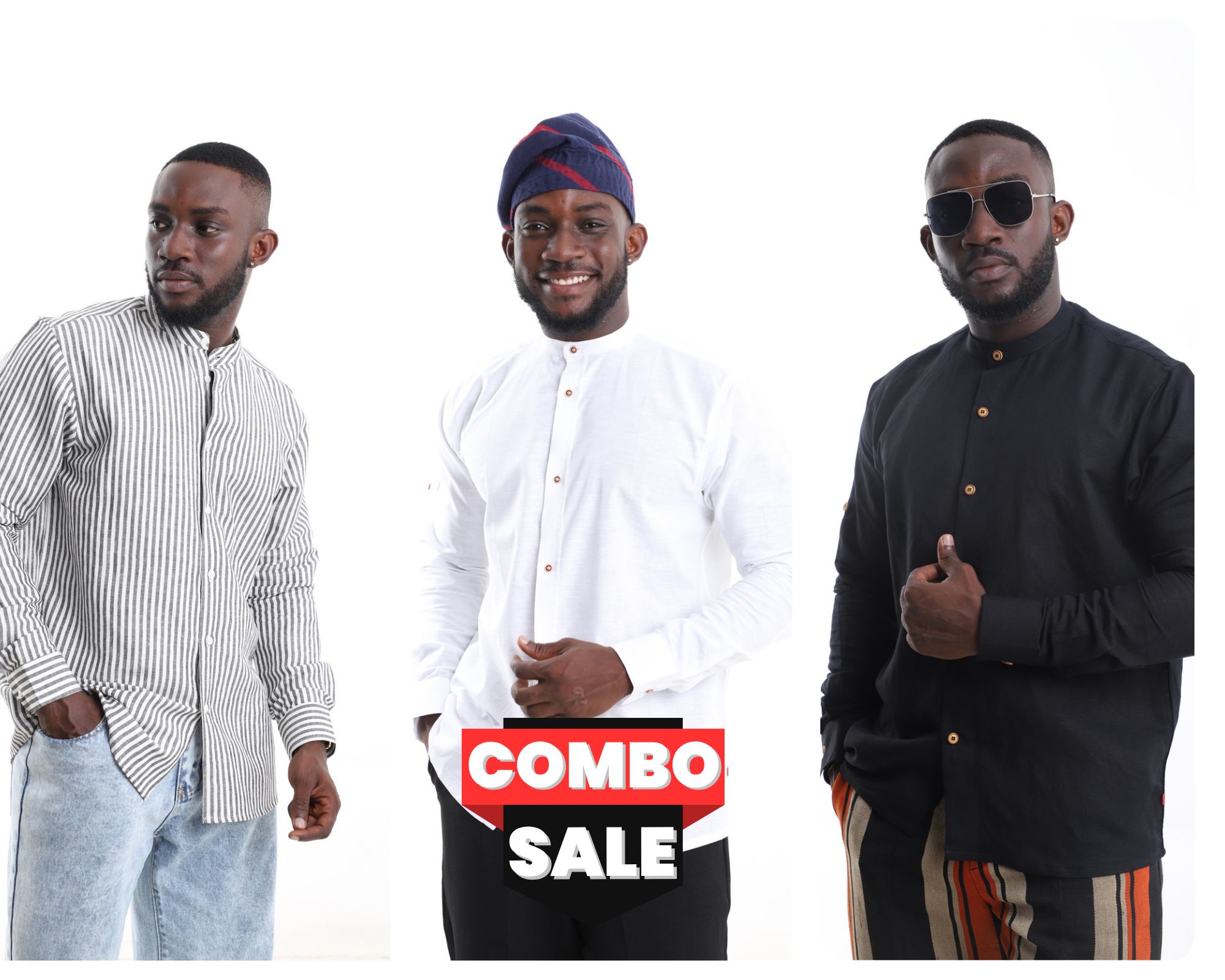 Men’s Premium Linen Shirt Combo (3-Pack) – Classic Mandarin Collar Collection