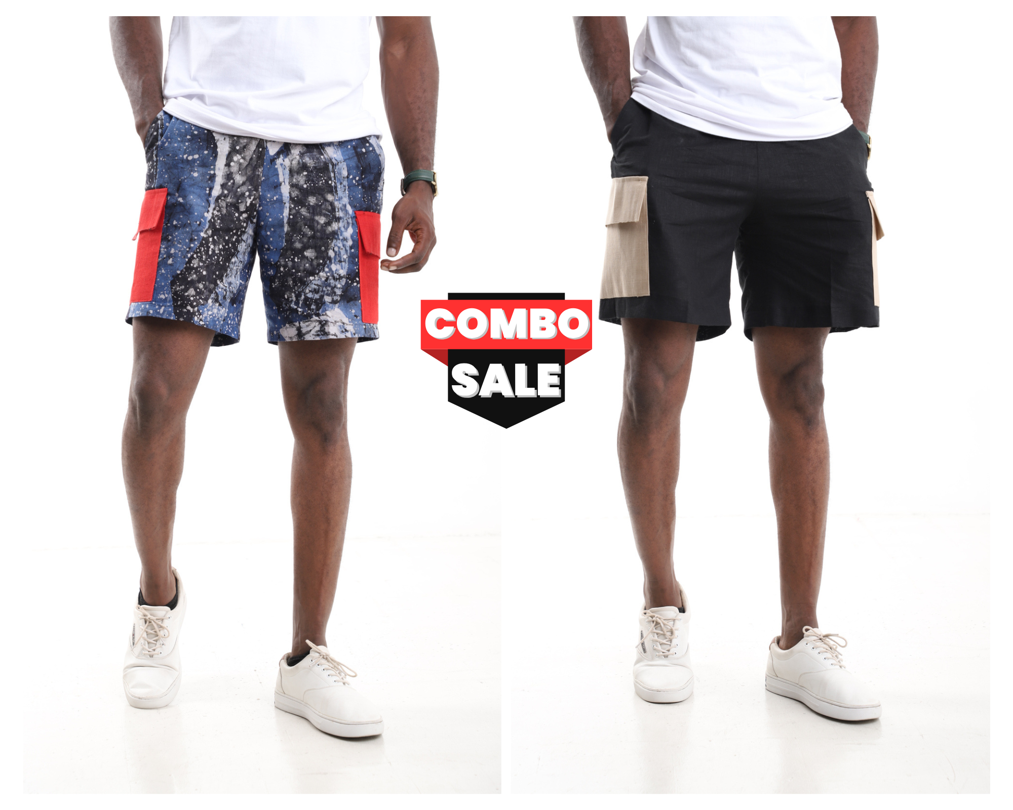 Men’s Speckled Abstract & Neutral Cargo Shorts 2-Piece Combo