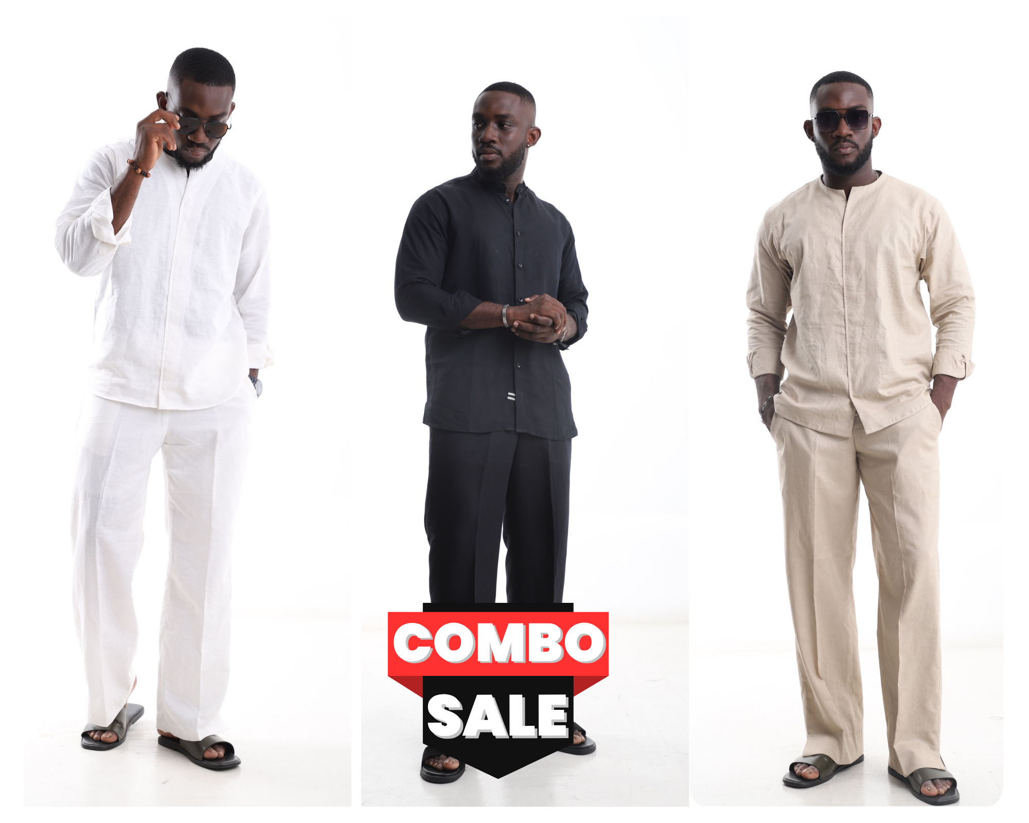 Black Friday Combo Deal – Premium Men’s Kaftan Set White • Black • Biege