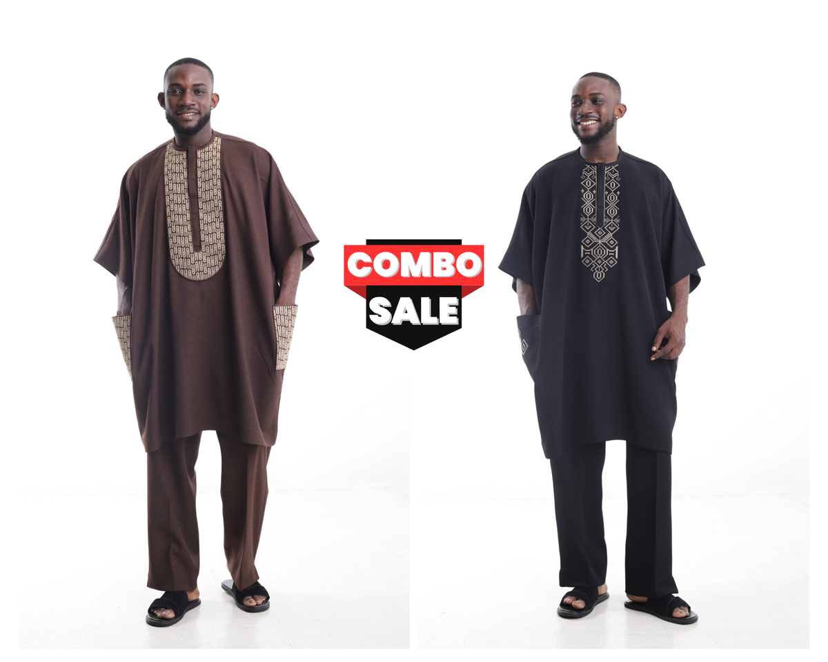 King Kaftan Embroidered Cotton Earth-Tone Danshiki Combo Set – Front View – African men's fashion Nigeria