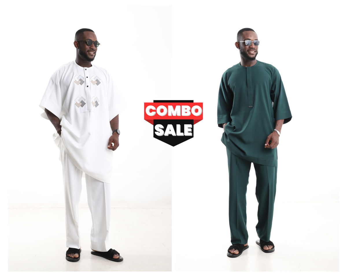 King Kaftan Polished Cotton Danshiki and Senator Wear Combo Set – Front View – African men's fashion Nigeria