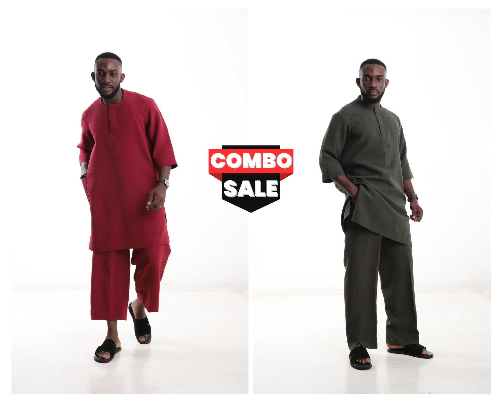Men’s Contemporary Native Combo Set – Burgundy & Olive Modern Traditional Outfits