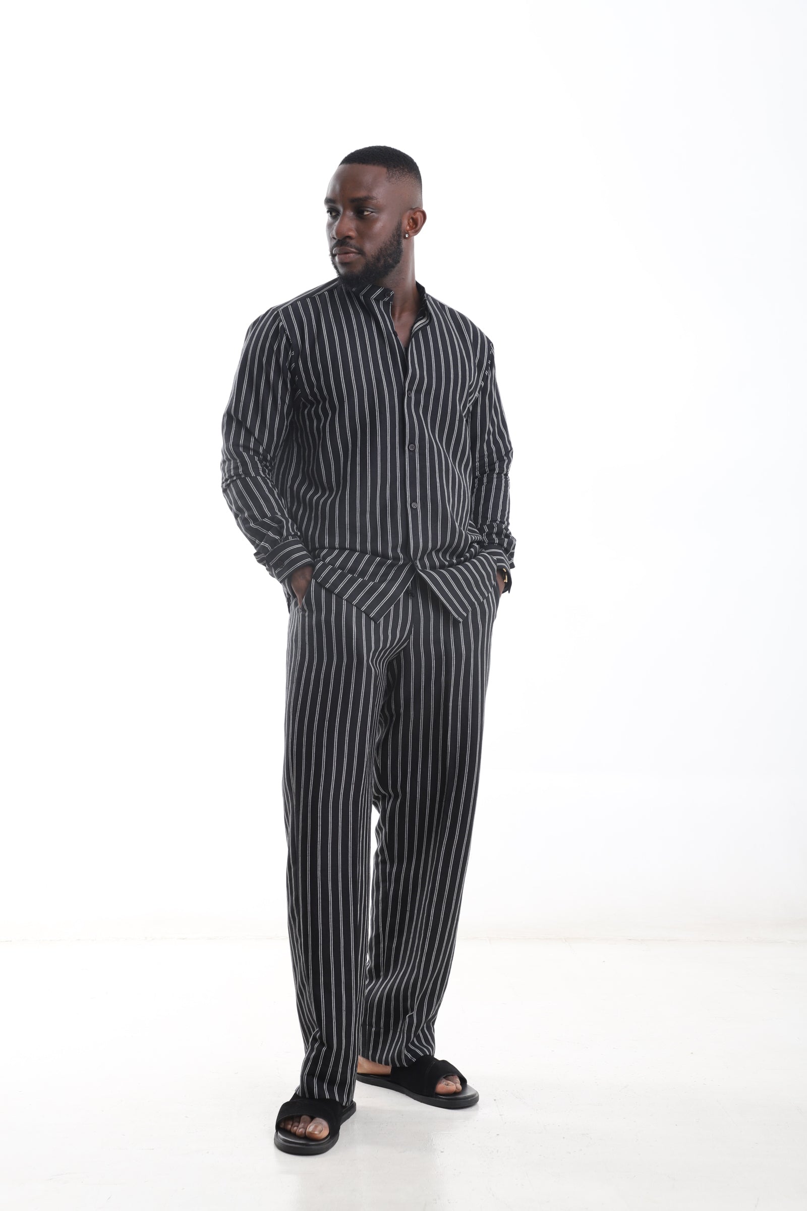Men’s Black Striped Linen Set